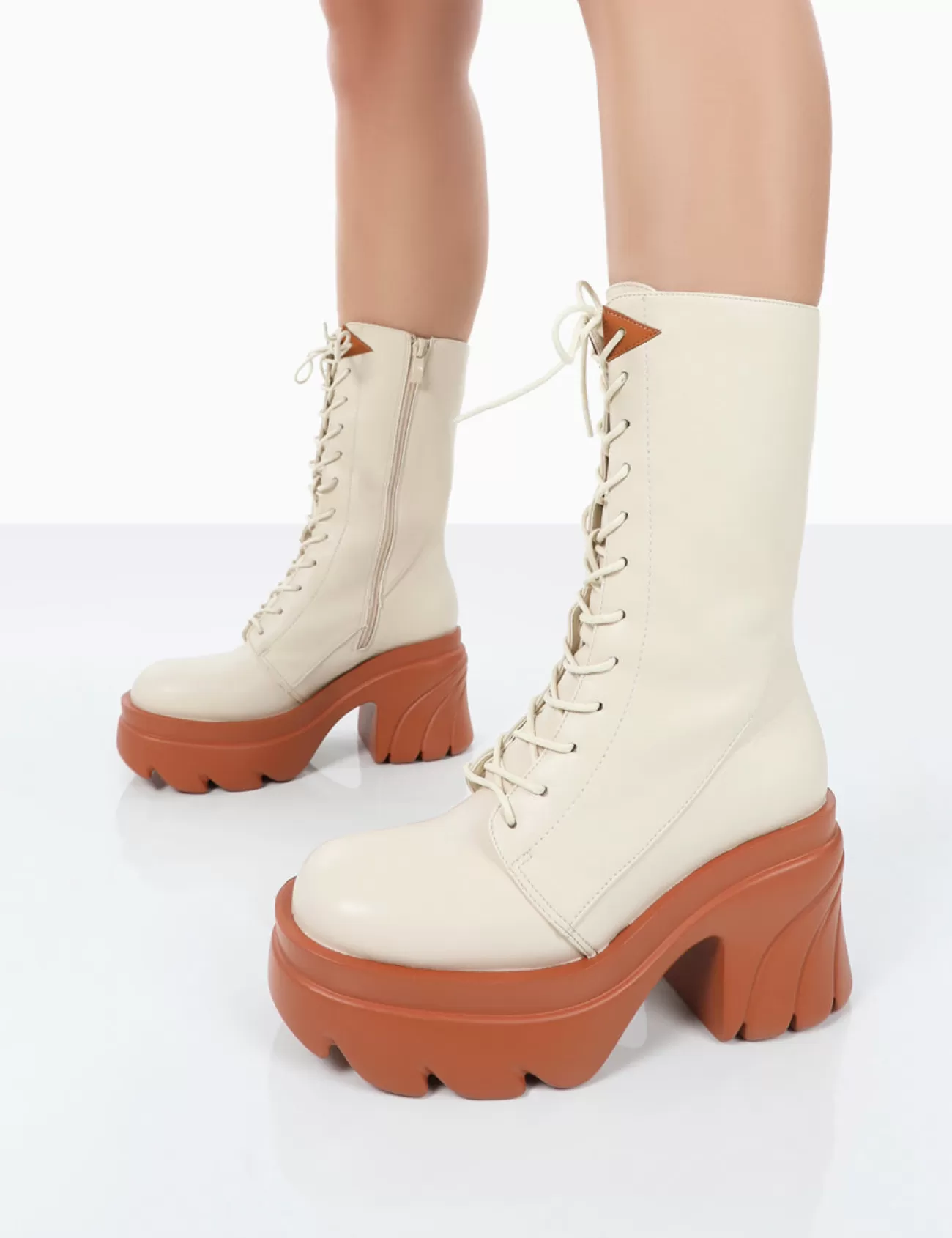 Public Desire Ever Laced Platform Chunky Sole Ankle Boots Beige Best