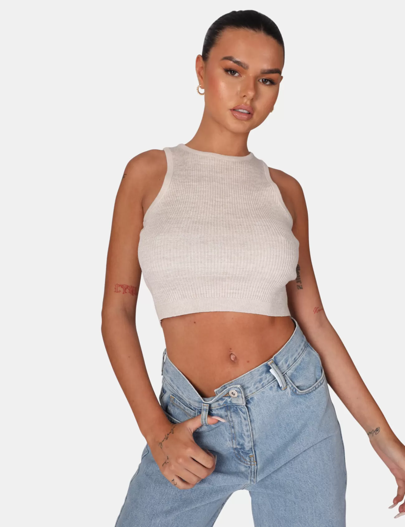 Public Desire Extreme Racer Knitted Crop Oatmeal Fashion