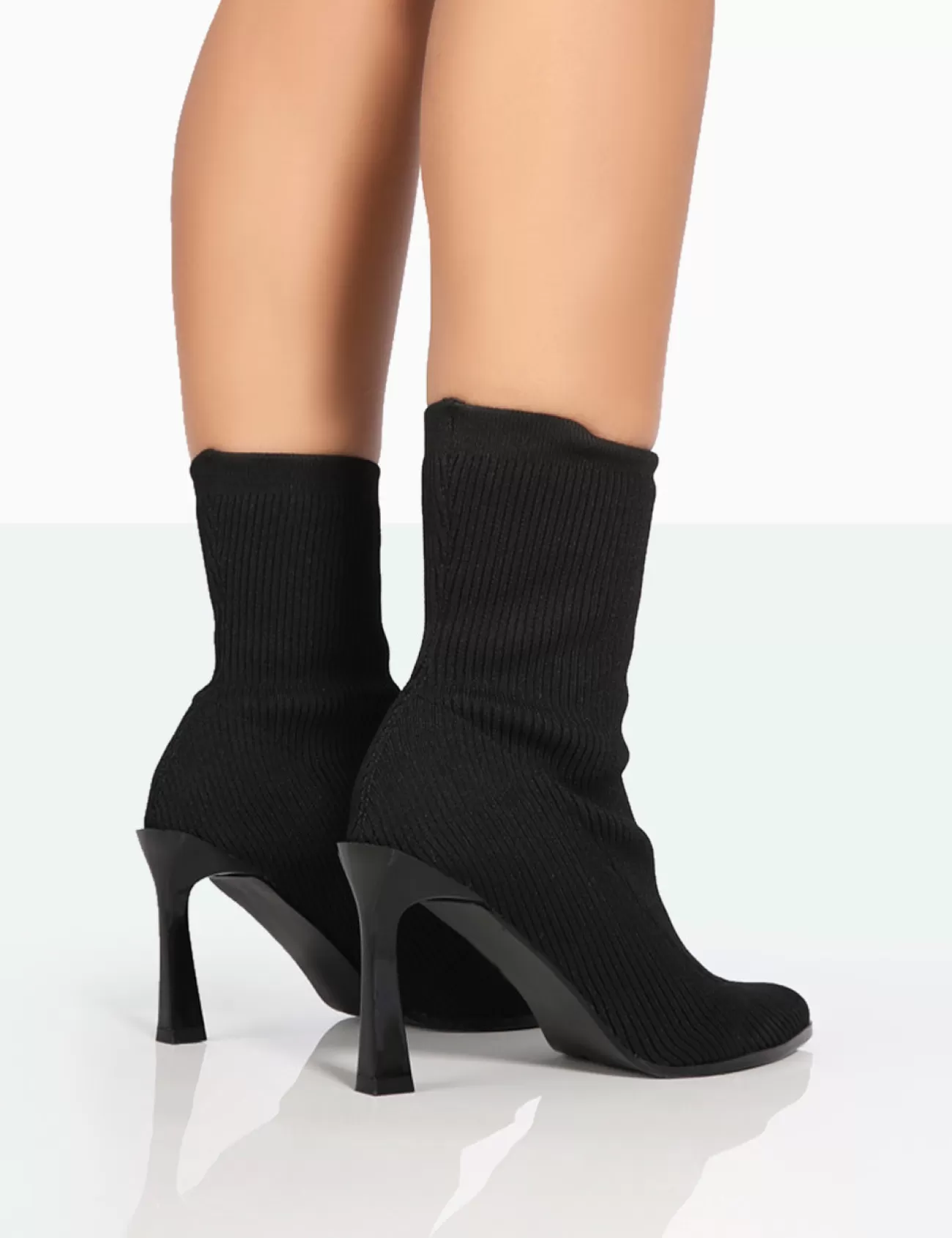 Public Desire Farah Knitted Pointed Toe Stiletto Heel Ankle Sock Boots Black Best