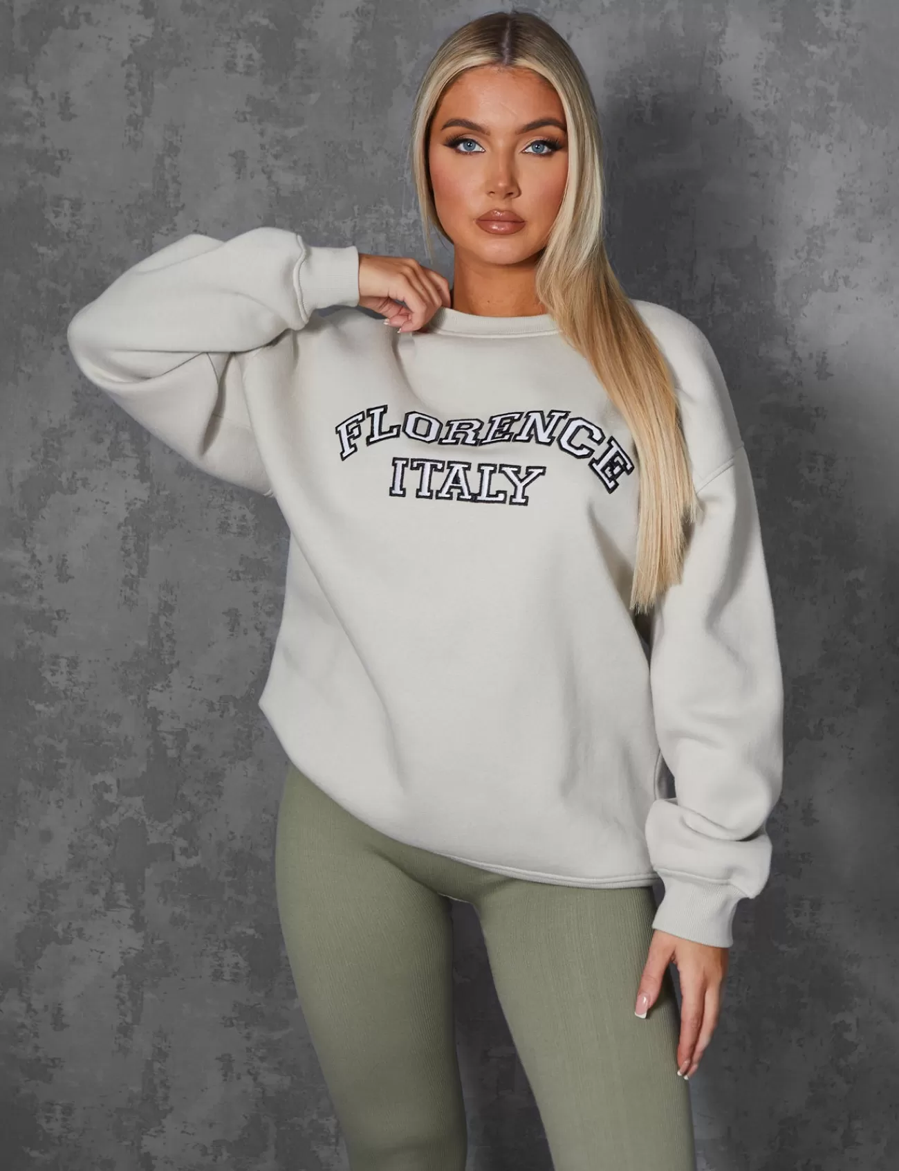 Public Desire Florence Oversized Sweatshirt Stone Clearance