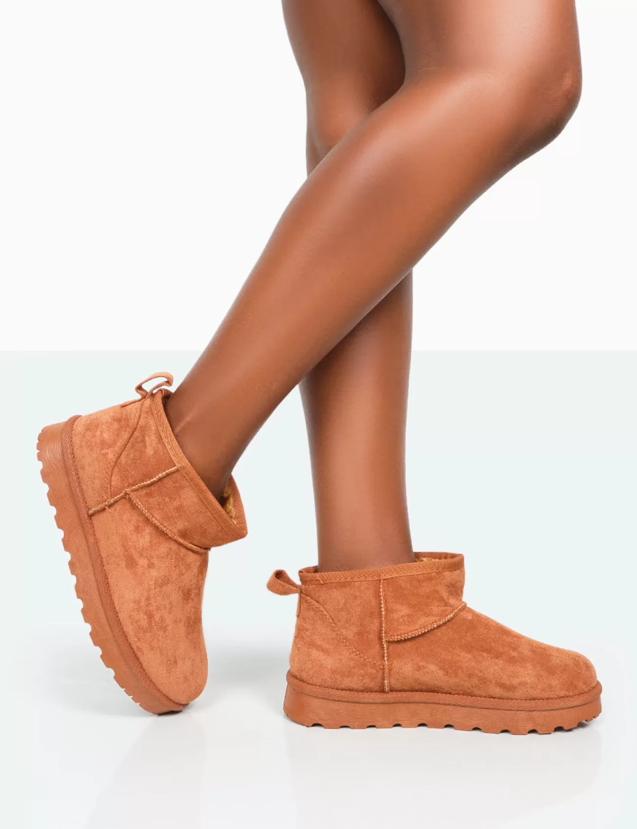 Public Desire Flurry Chestnut Brown Faux Suede Ultra Mini Ankle Boots Tan Cheap