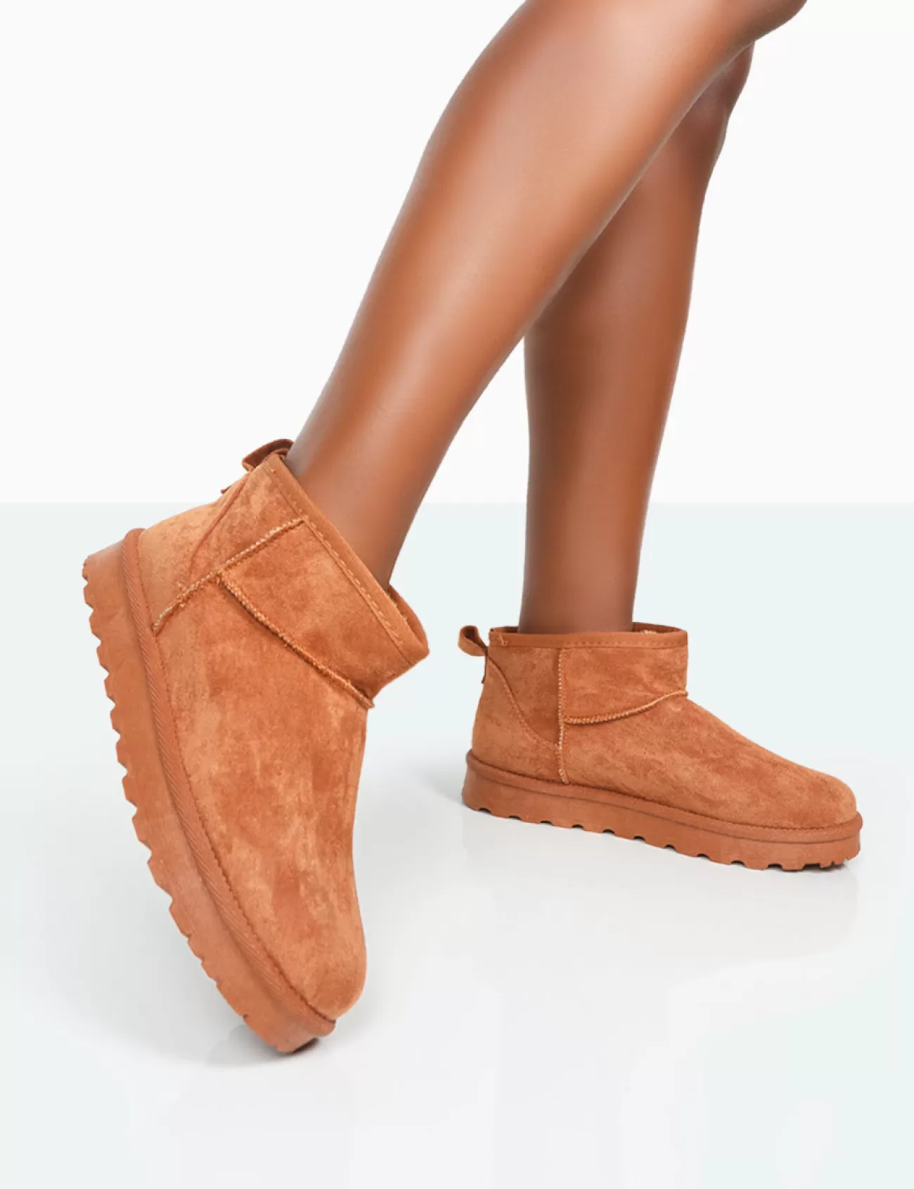 Public Desire Flurry Chestnut Brown Faux Suede Ultra Mini Ankle Boots Tan Cheap