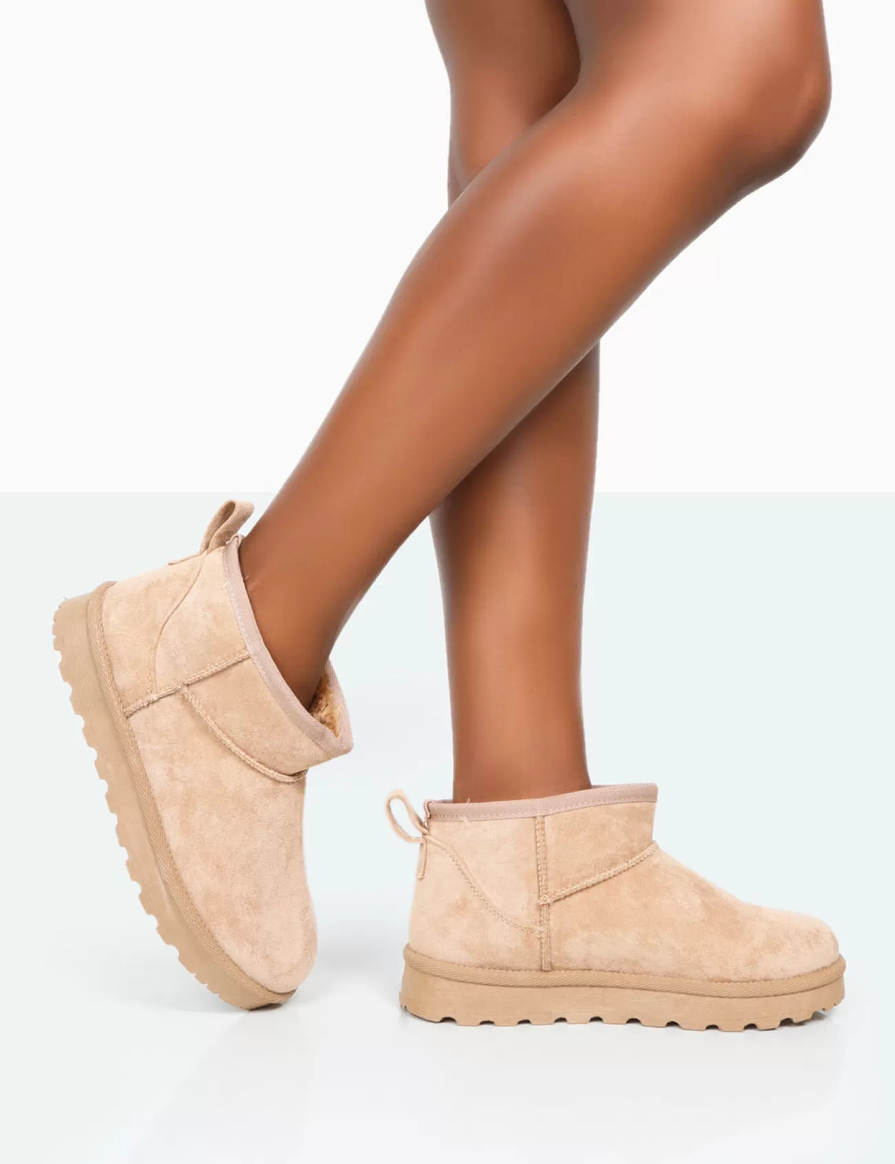 Public Desire Flurry Faux Suede Ultra Mini Ankle Boots Beige Discount