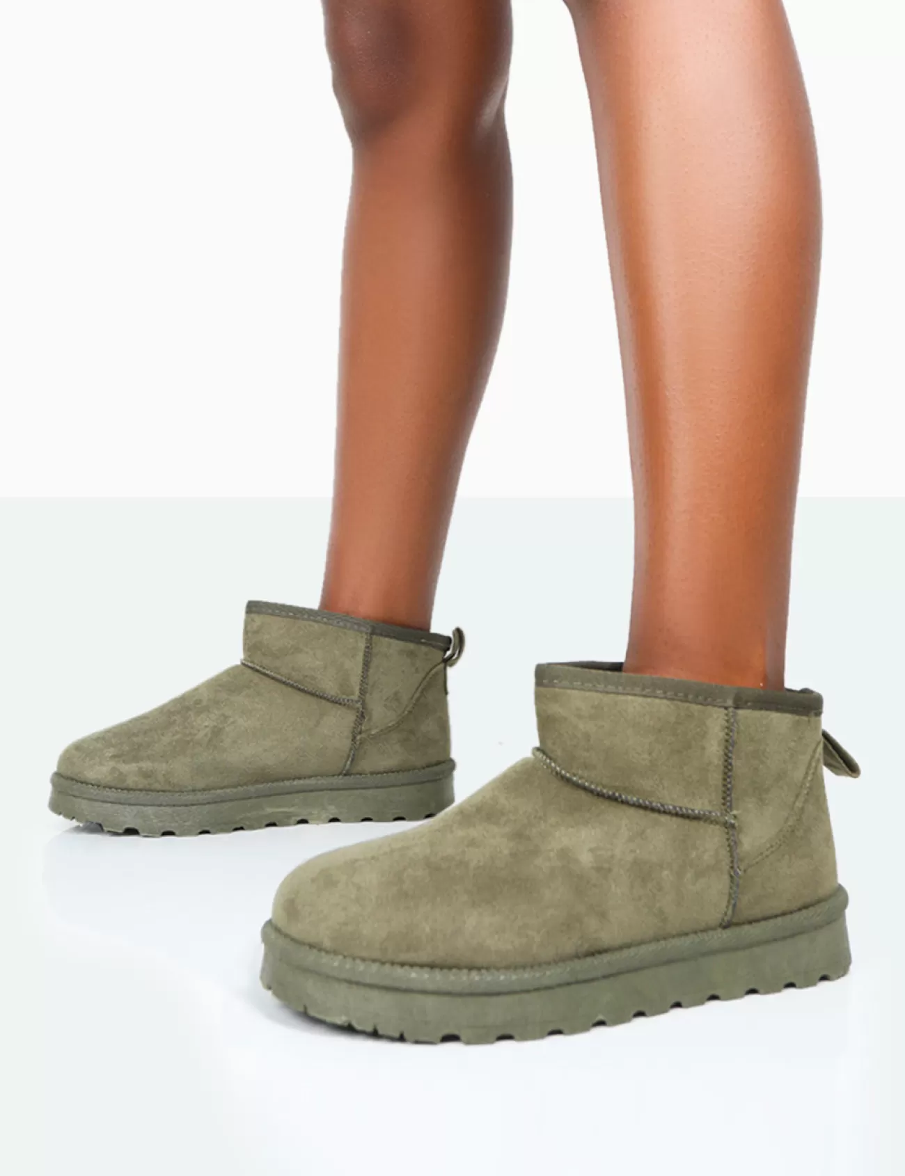 Public Desire Flurry Faux Suede Ultra Mini Ankle Boots Khaki Sale