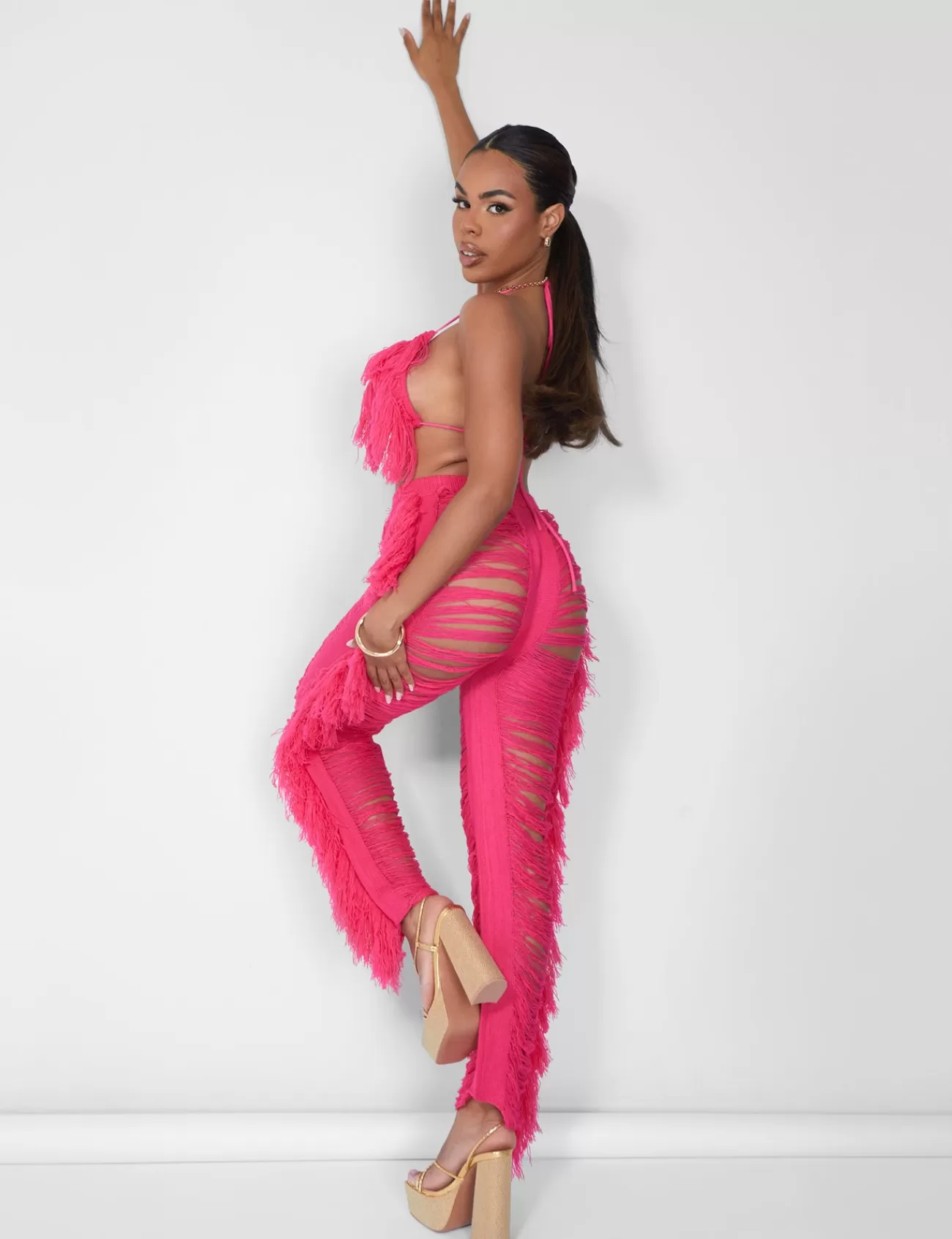 Public Desire Fringe Triangle Top Hot Pink Fashion