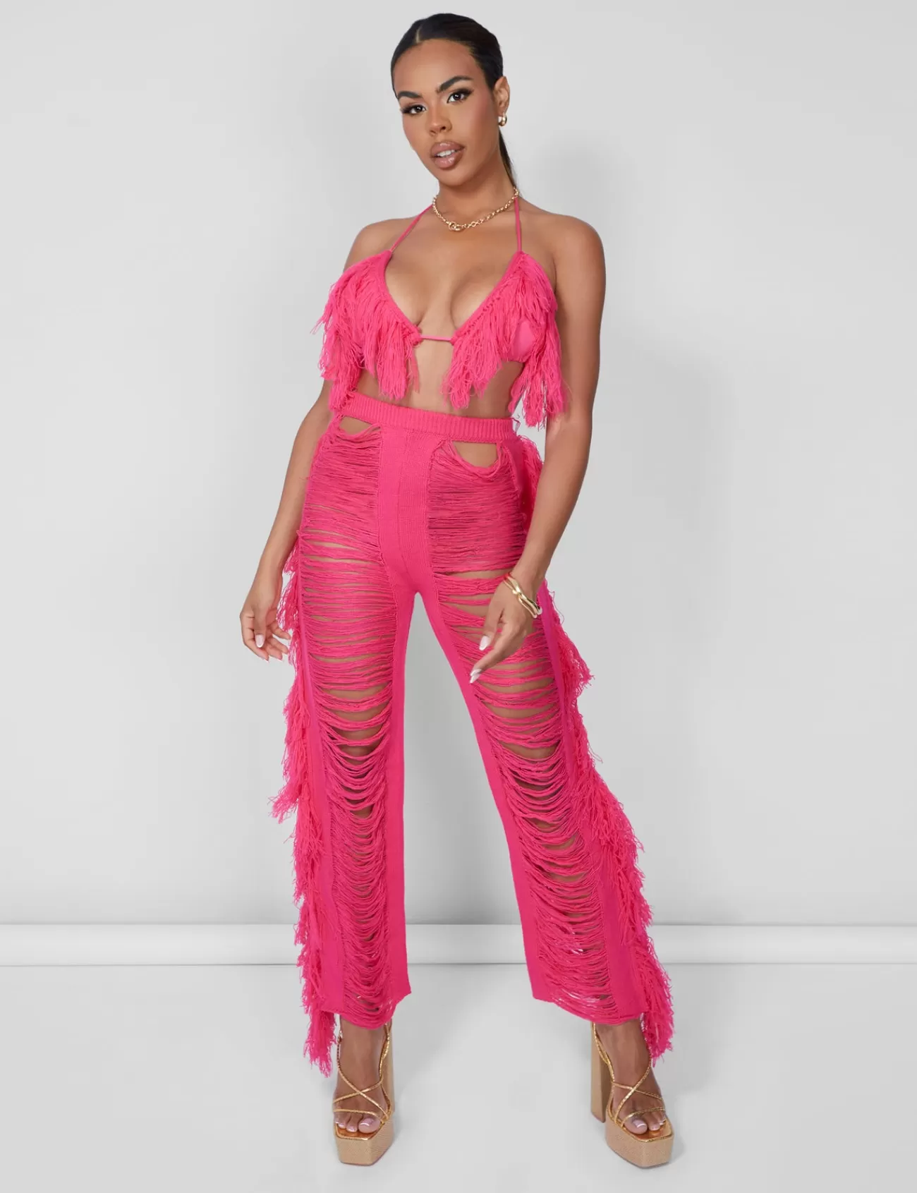 Public Desire Fringe Trousers Hot Pink Cheap