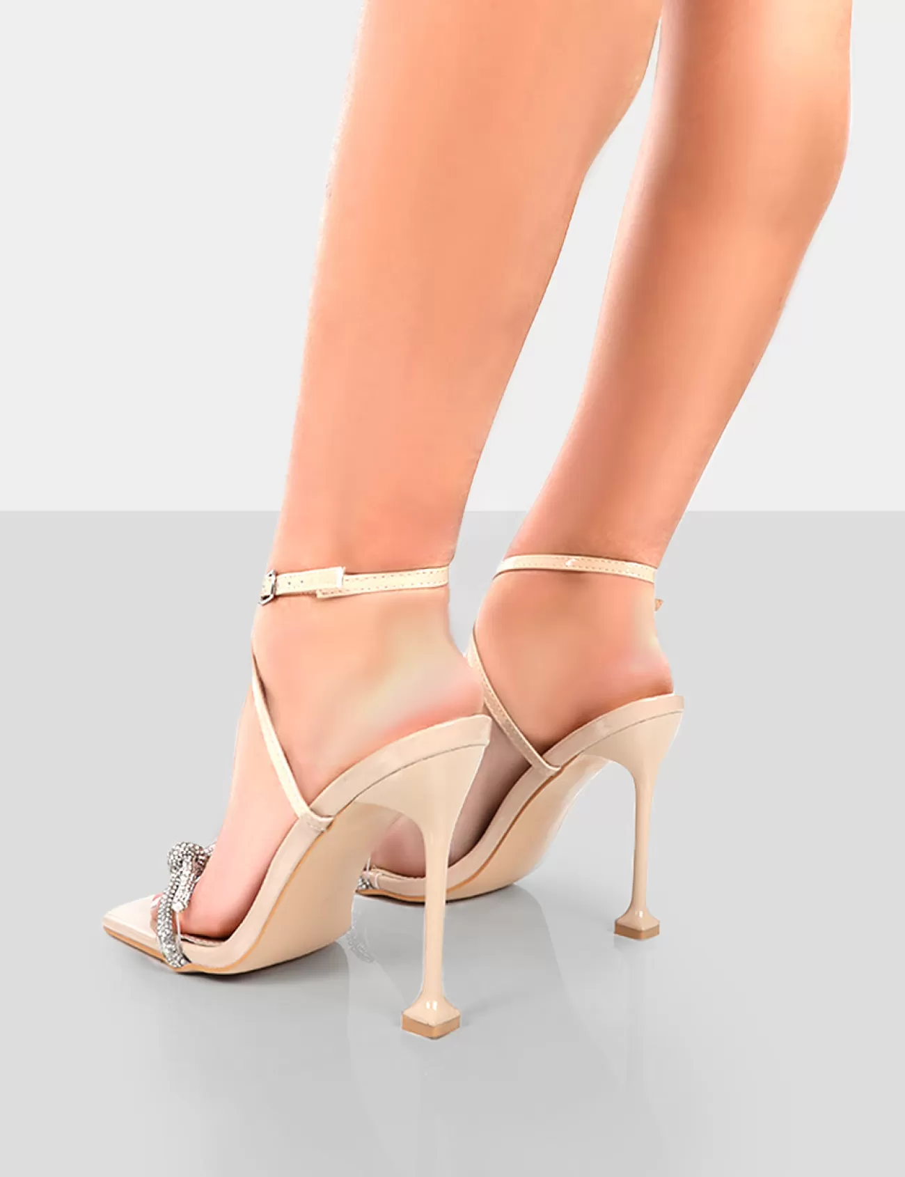 Public Desire Glitter Wrap Around Diamante Bow Square Toe Heels Nude Discount