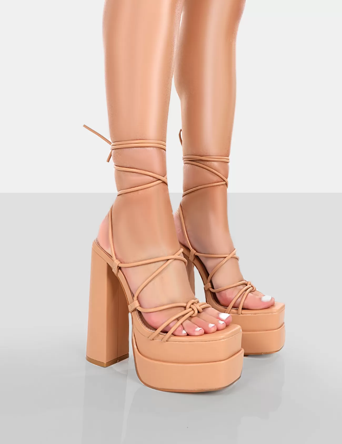 Public Desire Glow Girl Pu Lace Up Platform High Heels Nude Cheap