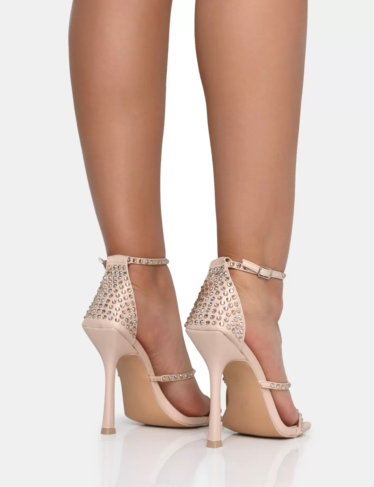 Public Desire Golda Diamante Strappy Barely There Square Toe Stiletto Heels Nude Sale