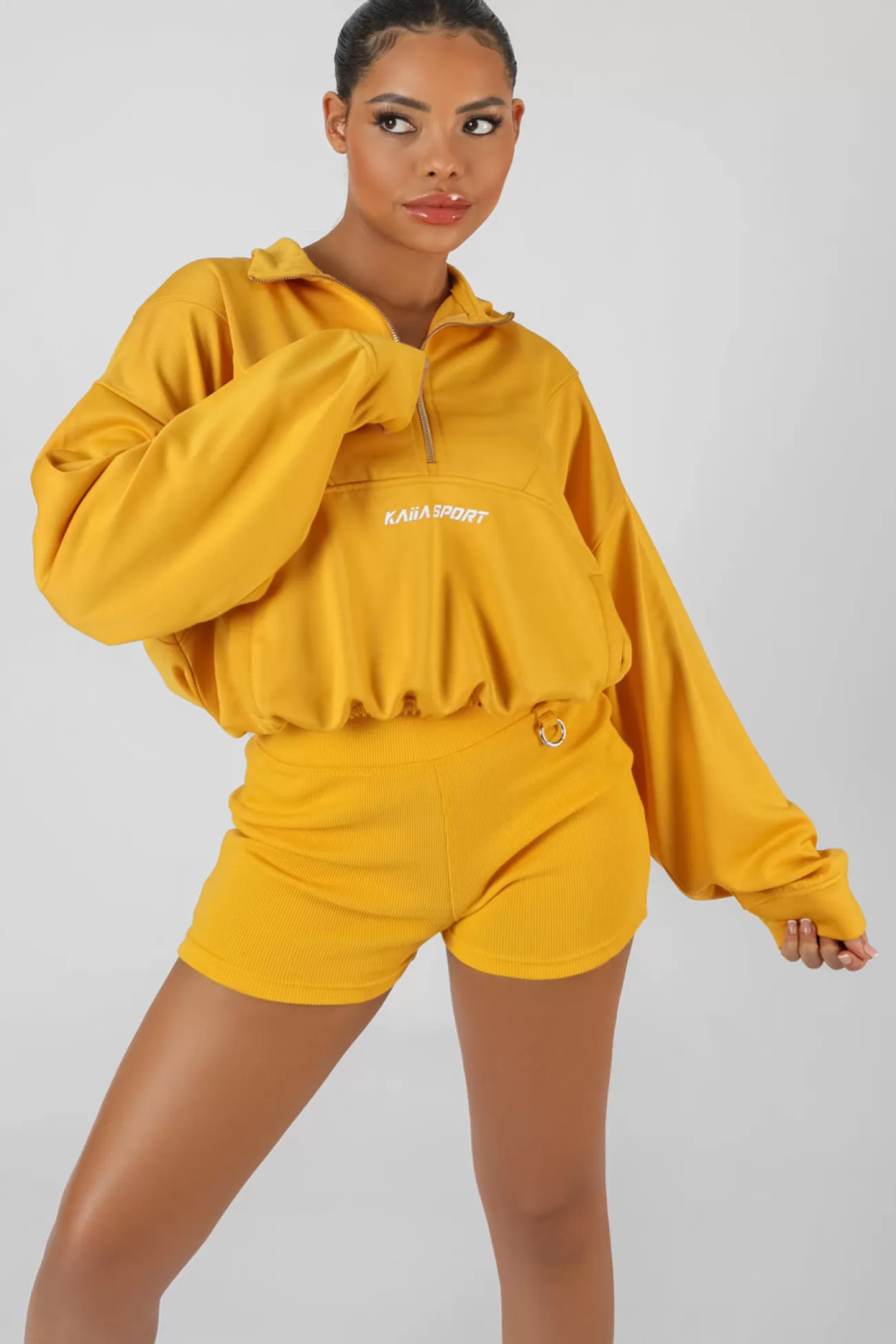 Public Desire Half Zip Pullover Gathered Kaiia Sport Crop Top Mango New