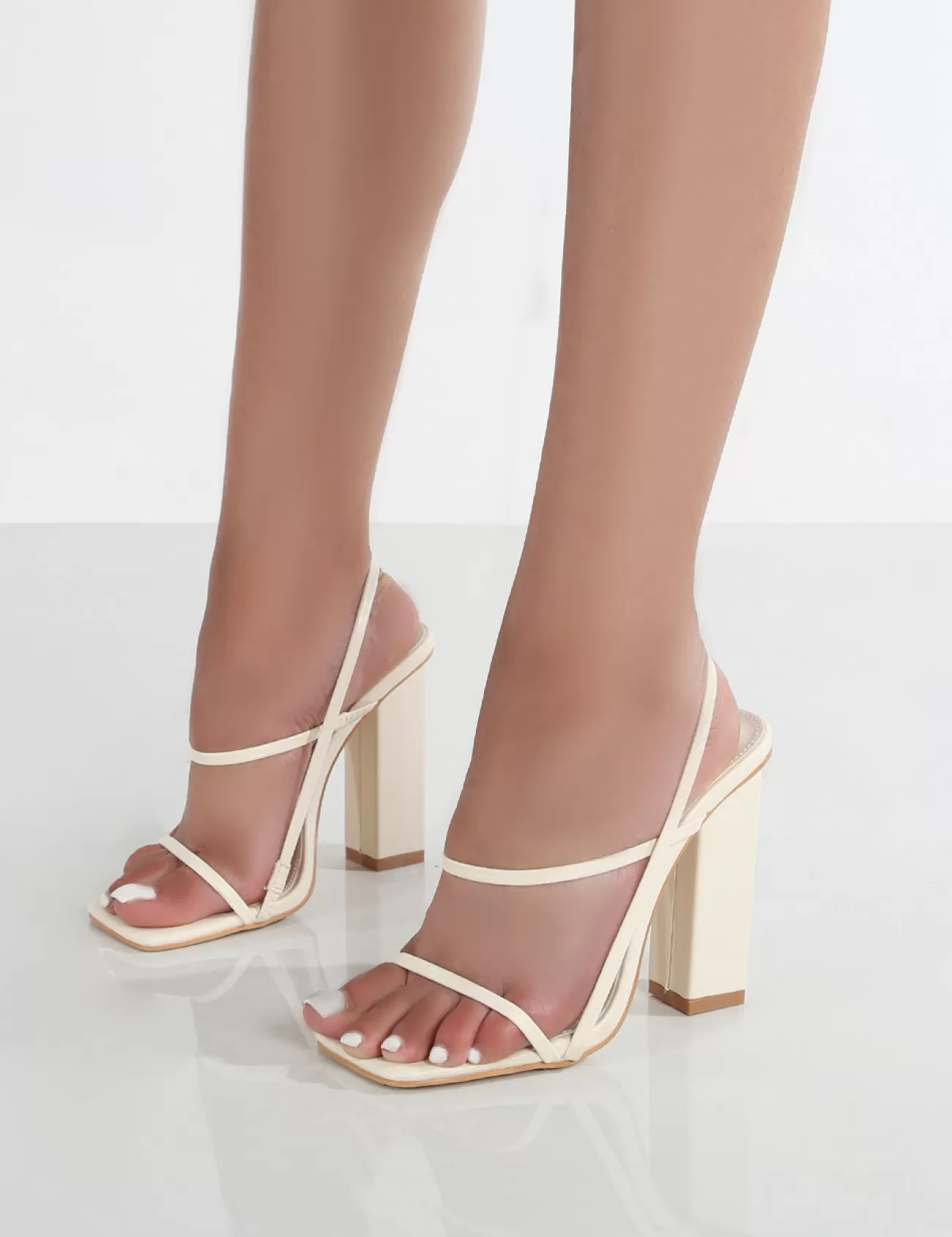 Public Desire Halley Off Pu Strappy Block Heels White Hot