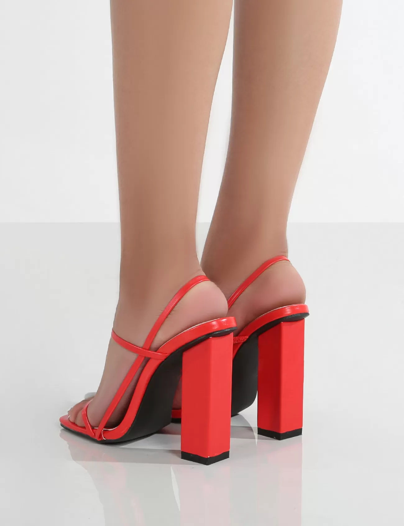 Public Desire Halley Pu Strappy Block Heels Red Sale