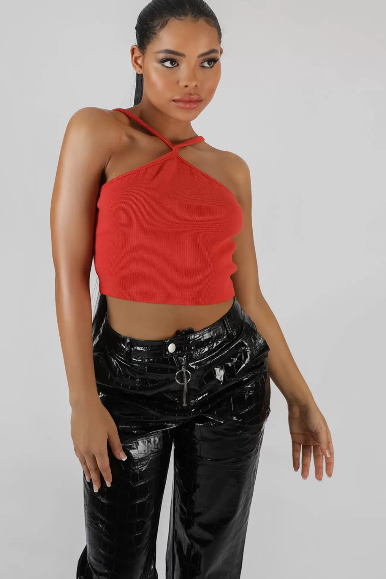 Public Desire Halter Neck Strappy Crop Top Coral Best