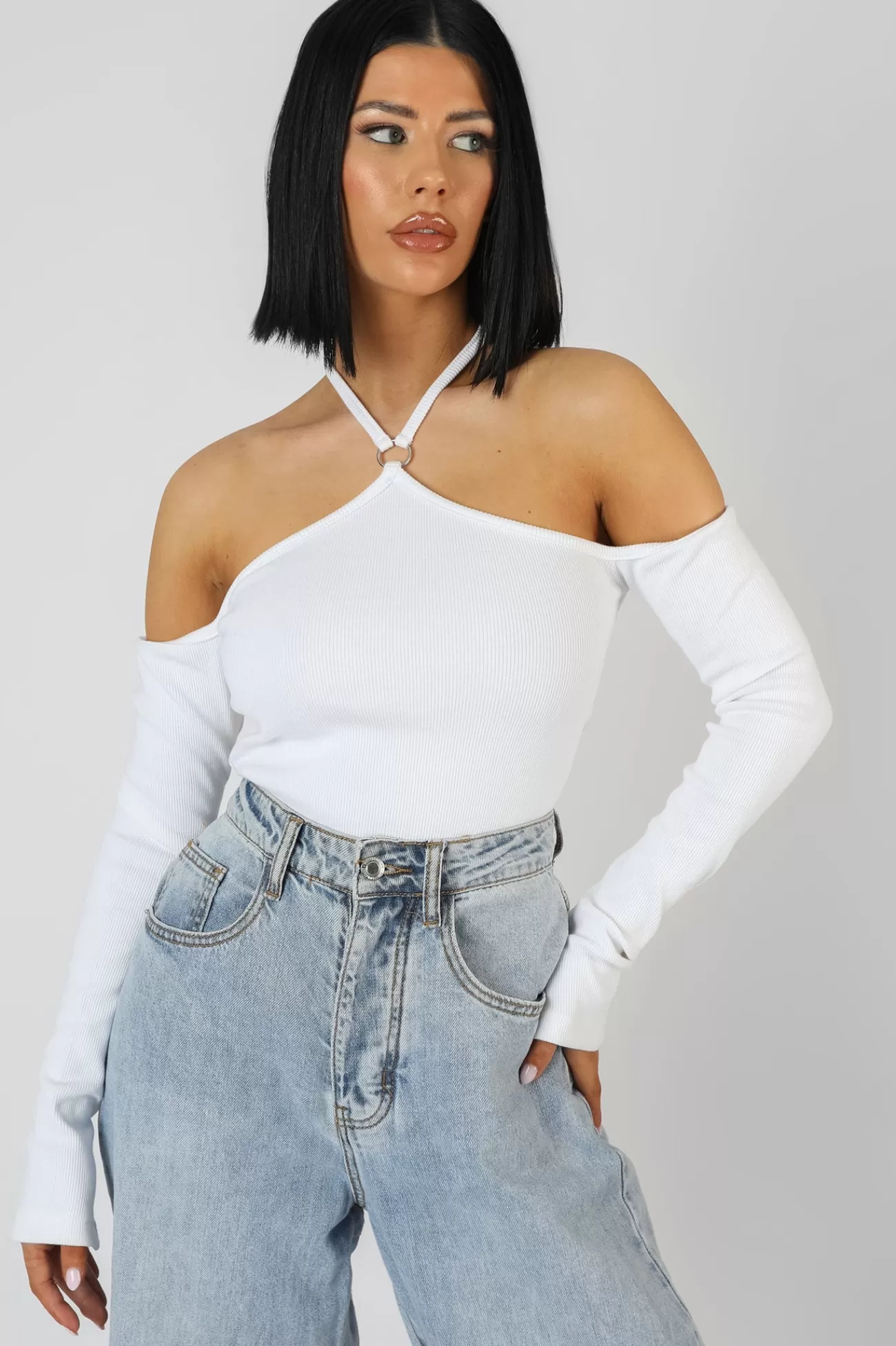 Public Desire Halterneck Ring Detail Bodysuit Ecru Online