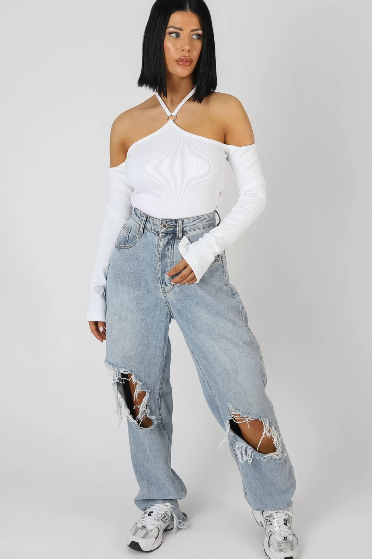 Public Desire Halterneck Ring Detail Bodysuit Ecru Online