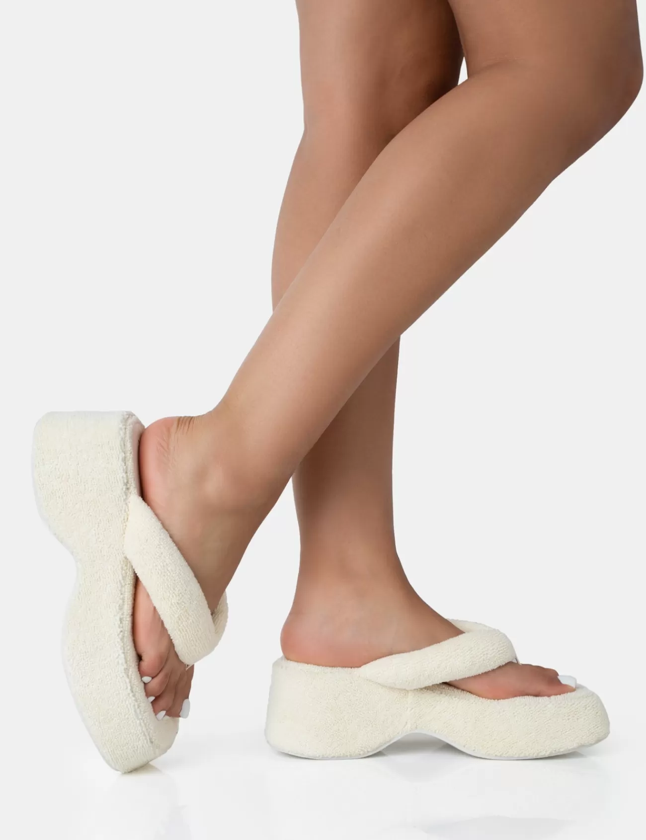 Public Desire Havana Towelling Flip Flop Chunky Platform Sandals Ecru New