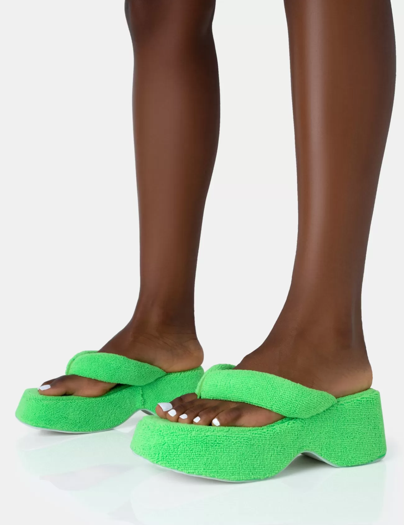 Public Desire Havana Towelling Flip Flop Chunky Platform Sandals Lime Outlet
