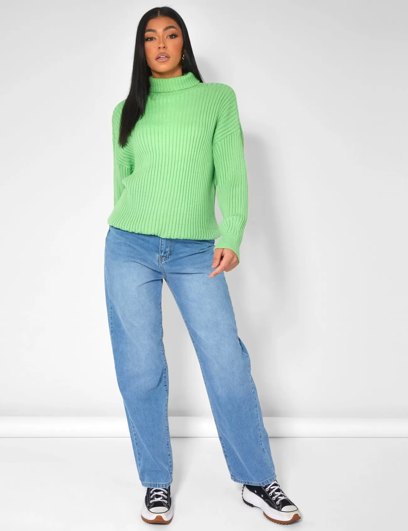 Public Desire High Neck Constrast Stitch Ribbed Knitted Oversized Jumper Green Discount