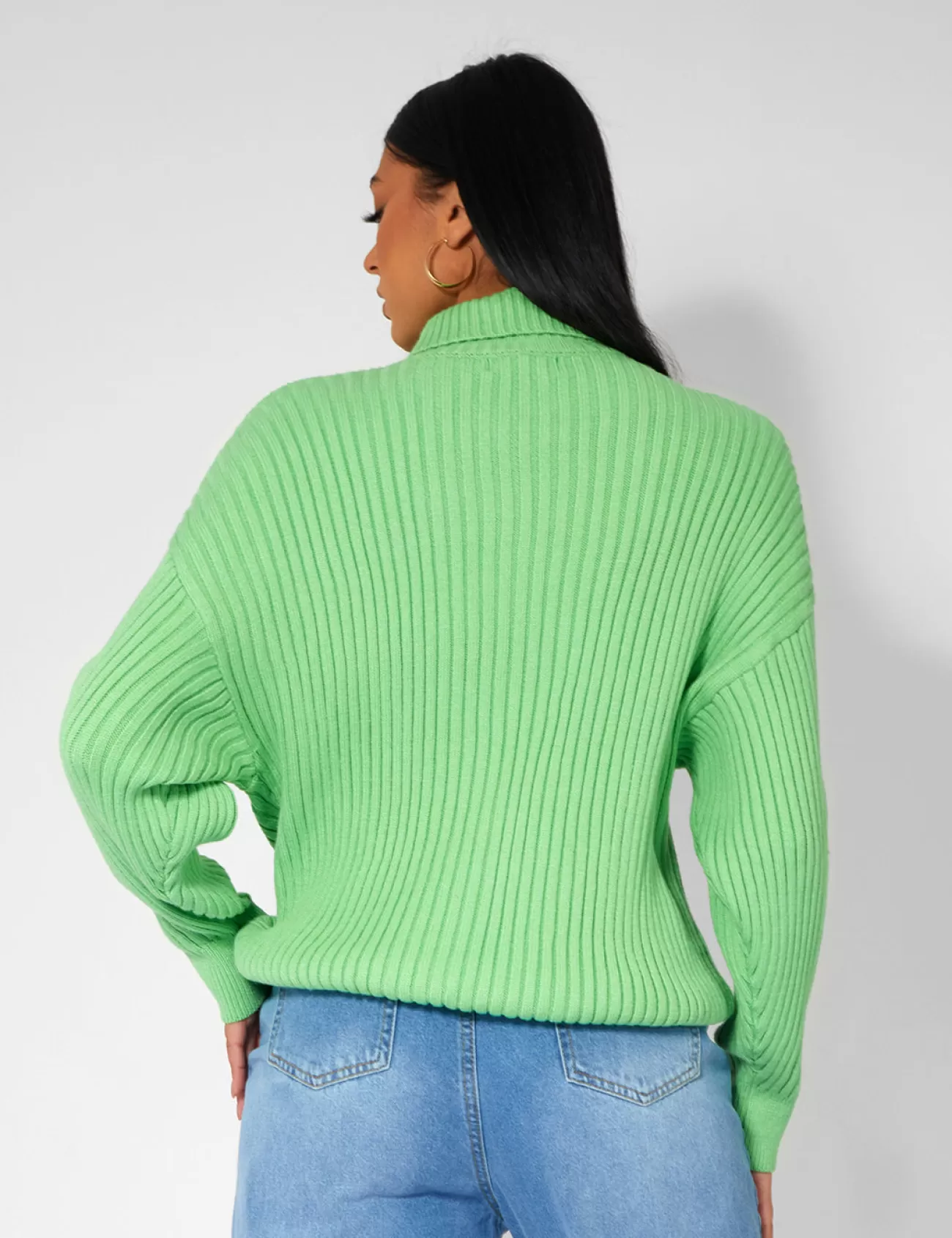 Public Desire High Neck Constrast Stitch Ribbed Knitted Oversized Jumper Green Discount
