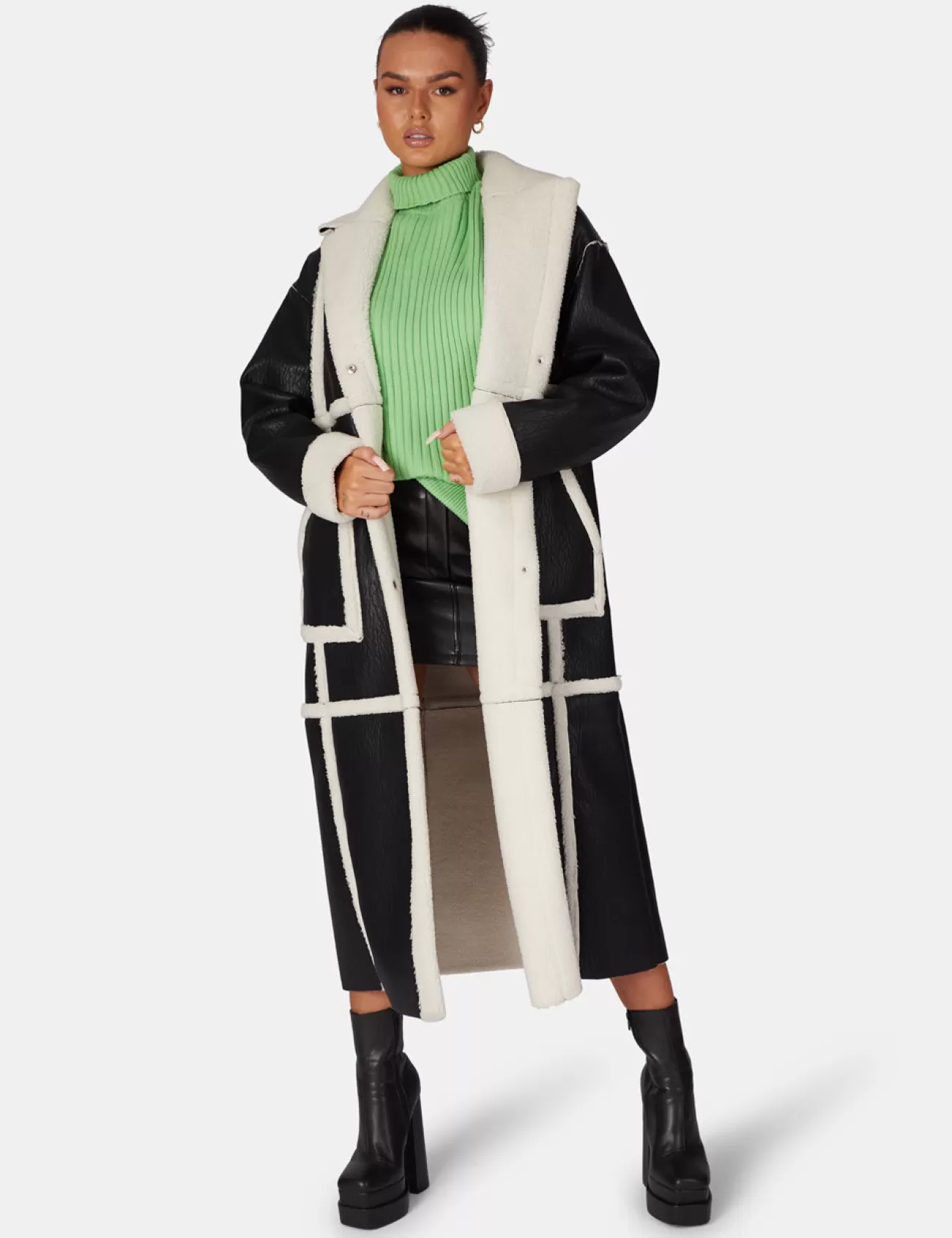 Public Desire High Neck Constrast Stitch Ribbed Knitted Oversized Jumper Green Discount