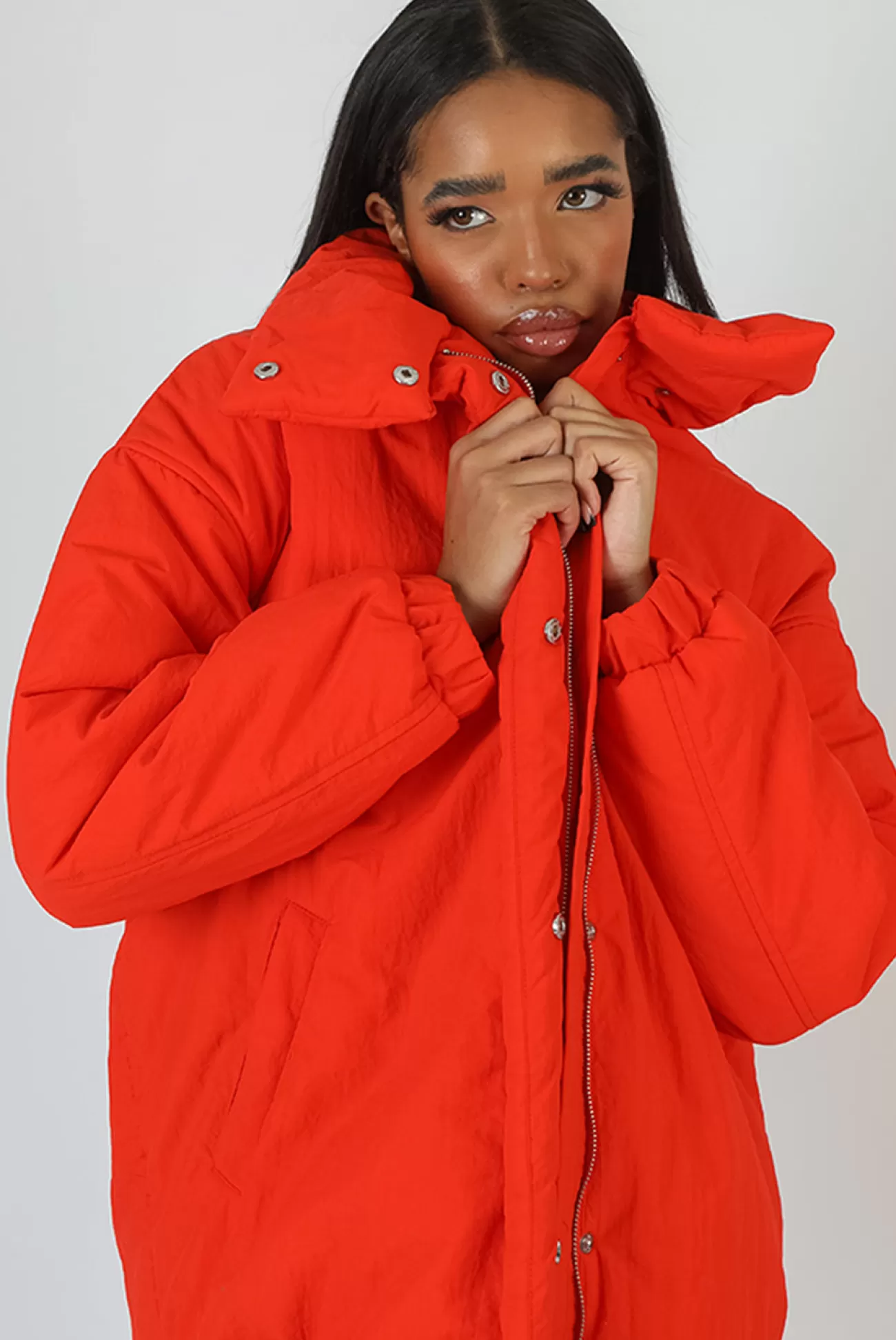 Public Desire High Neck Puffer Jacket Orange Discount