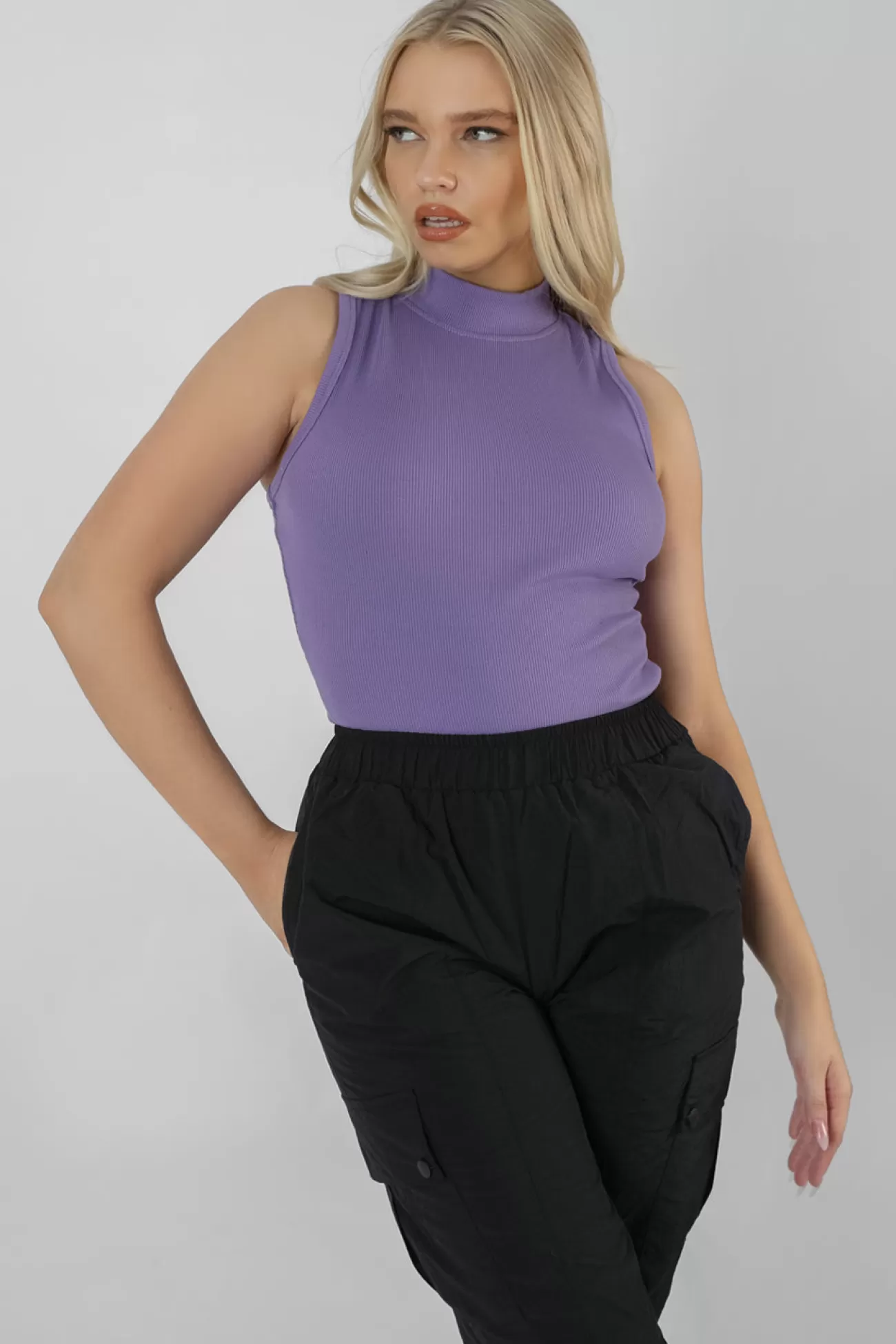 Public Desire High Neck Rib Bodysuit Violet Cheap