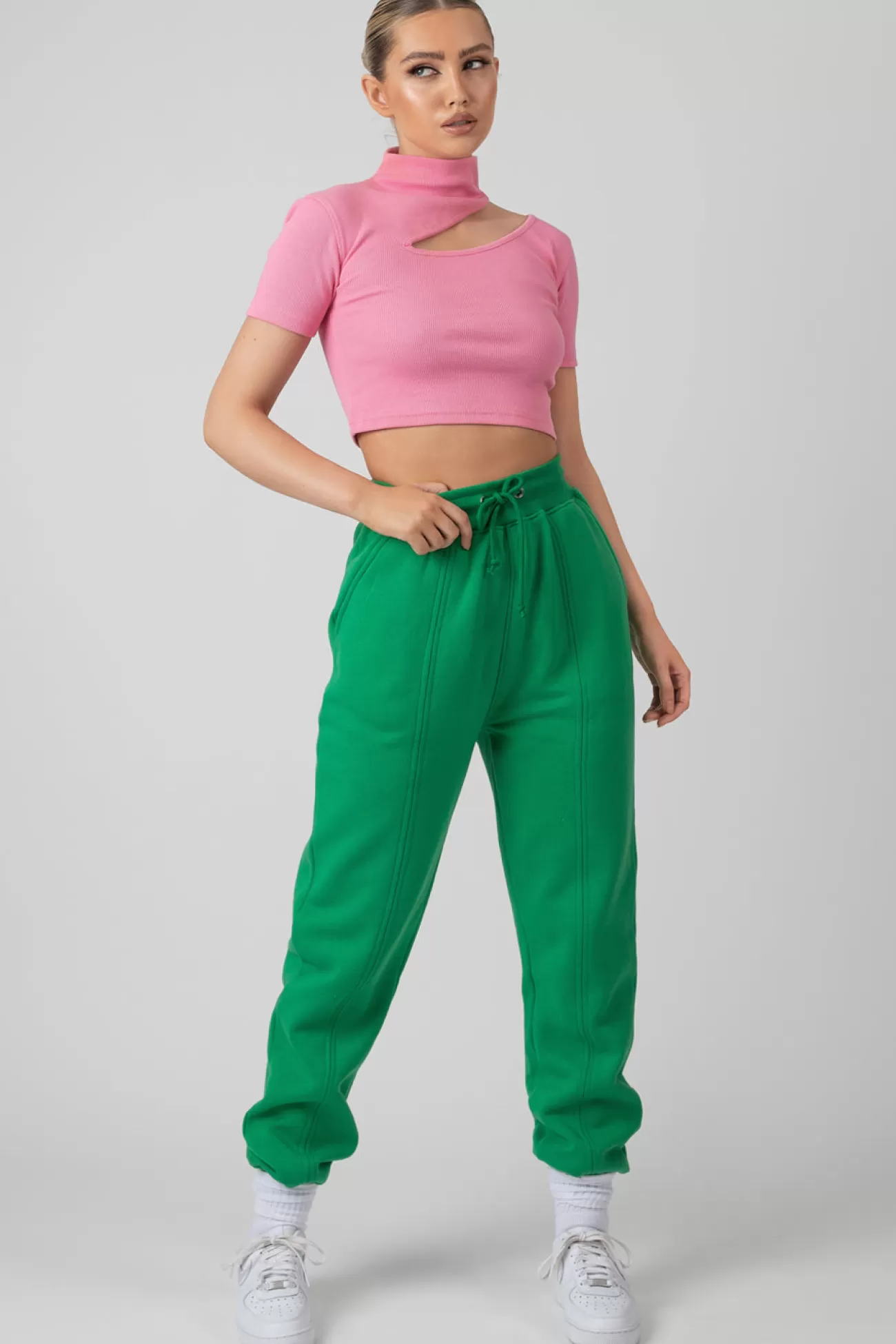 Public Desire High Neck Ribbed Cut Out Cropped T Shirt Pink Discount