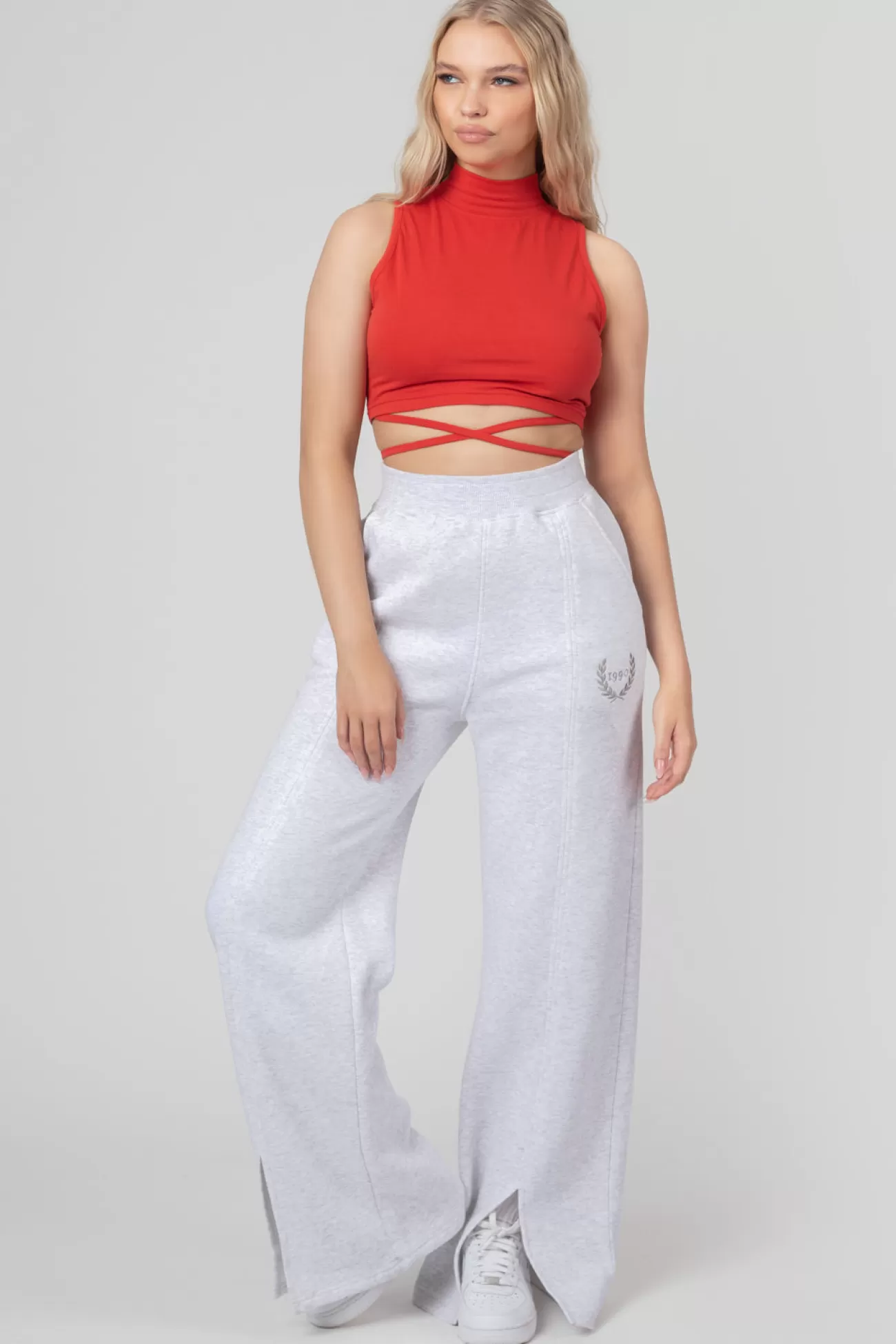 Public Desire High Neck Strappy Waist Crop Top Red Fashion