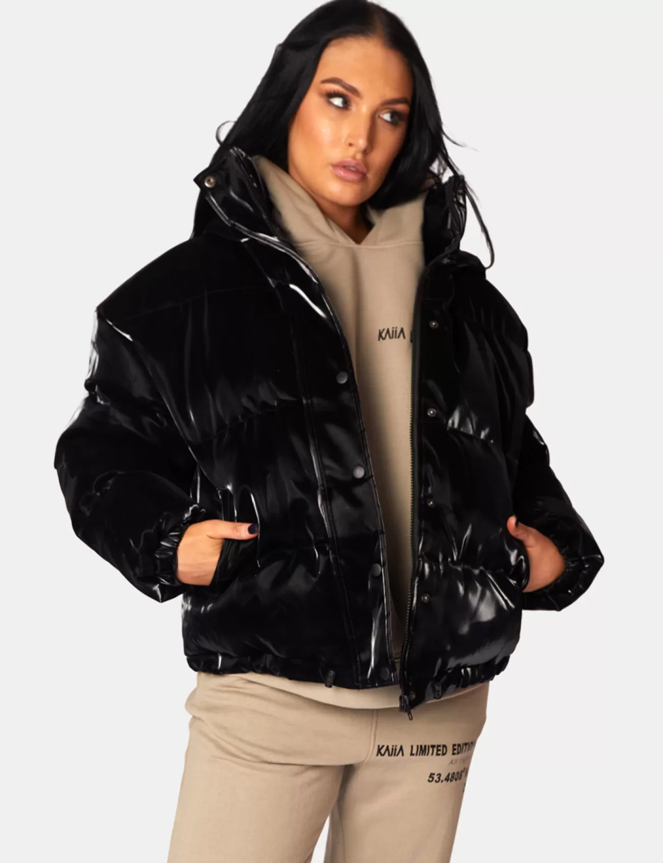 Public Desire High Shine Holographic Oversized Puffer Black Store