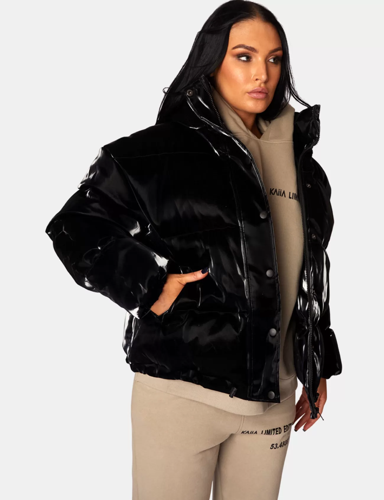 Public Desire High Shine Holographic Oversized Puffer Black Store