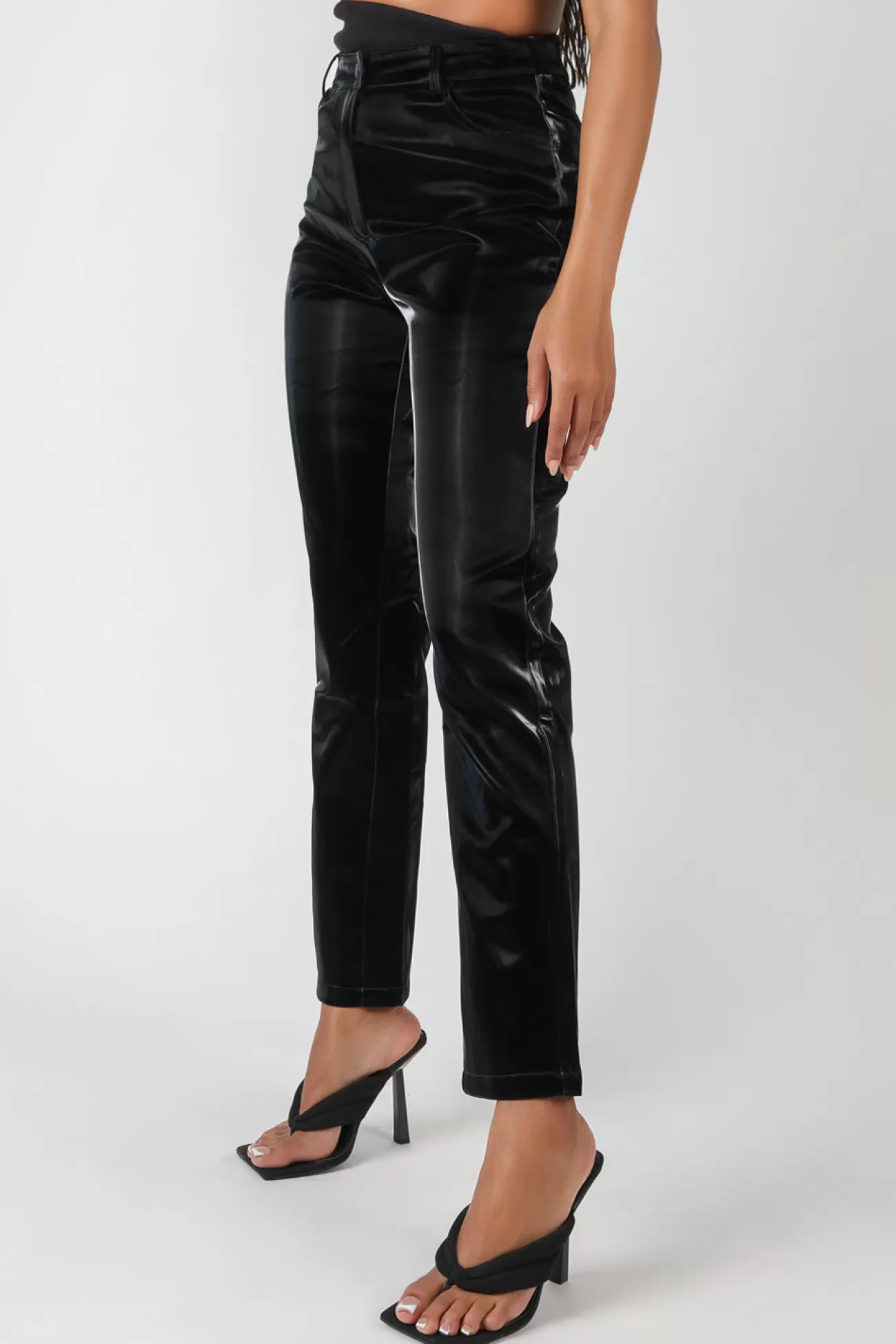 Public Desire High Shine Vinyl Straight Leg Trousers Black Flash Sale