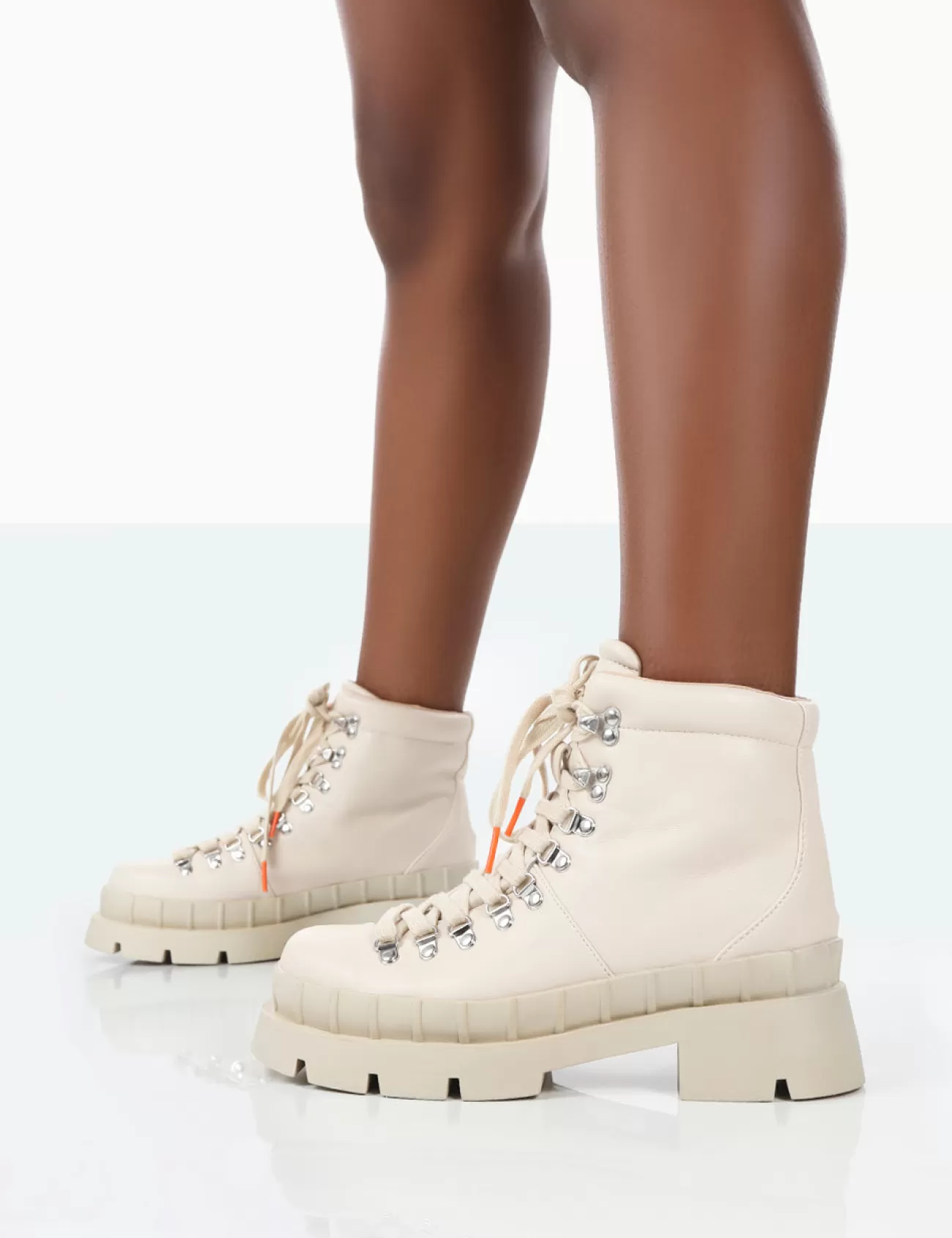 Public Desire Hike There Bone Pu Lace Up Chunky Sole Winter Boots Ecru Best