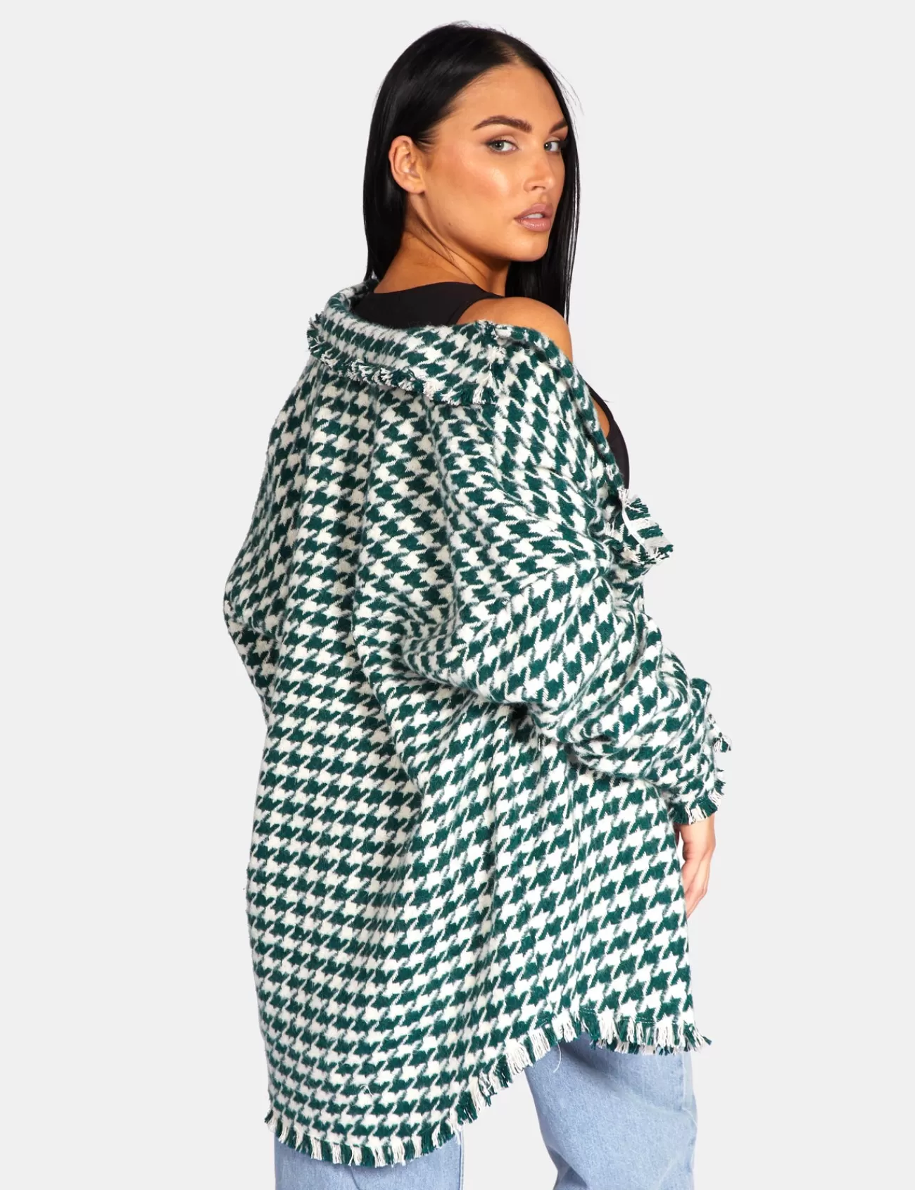 Public Desire Houndstooth Shacket Forest Green Cheap
