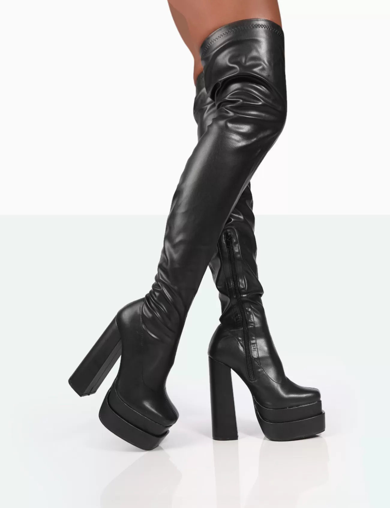 Public Desire Identity Wide Fit Pu Platform Over The Knee Boots Black Clearance