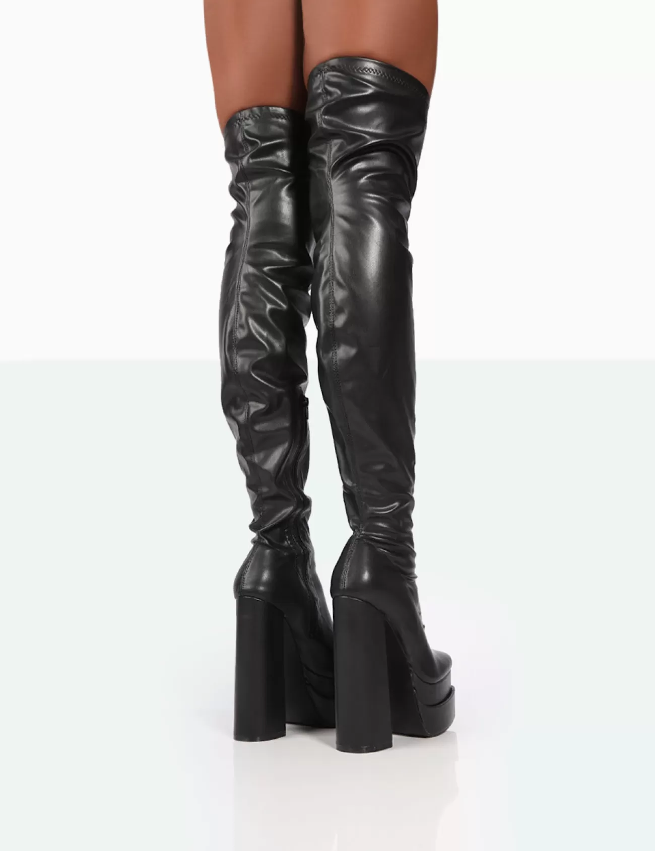 Public Desire Identity Wide Fit Pu Platform Over The Knee Boots Black Clearance
