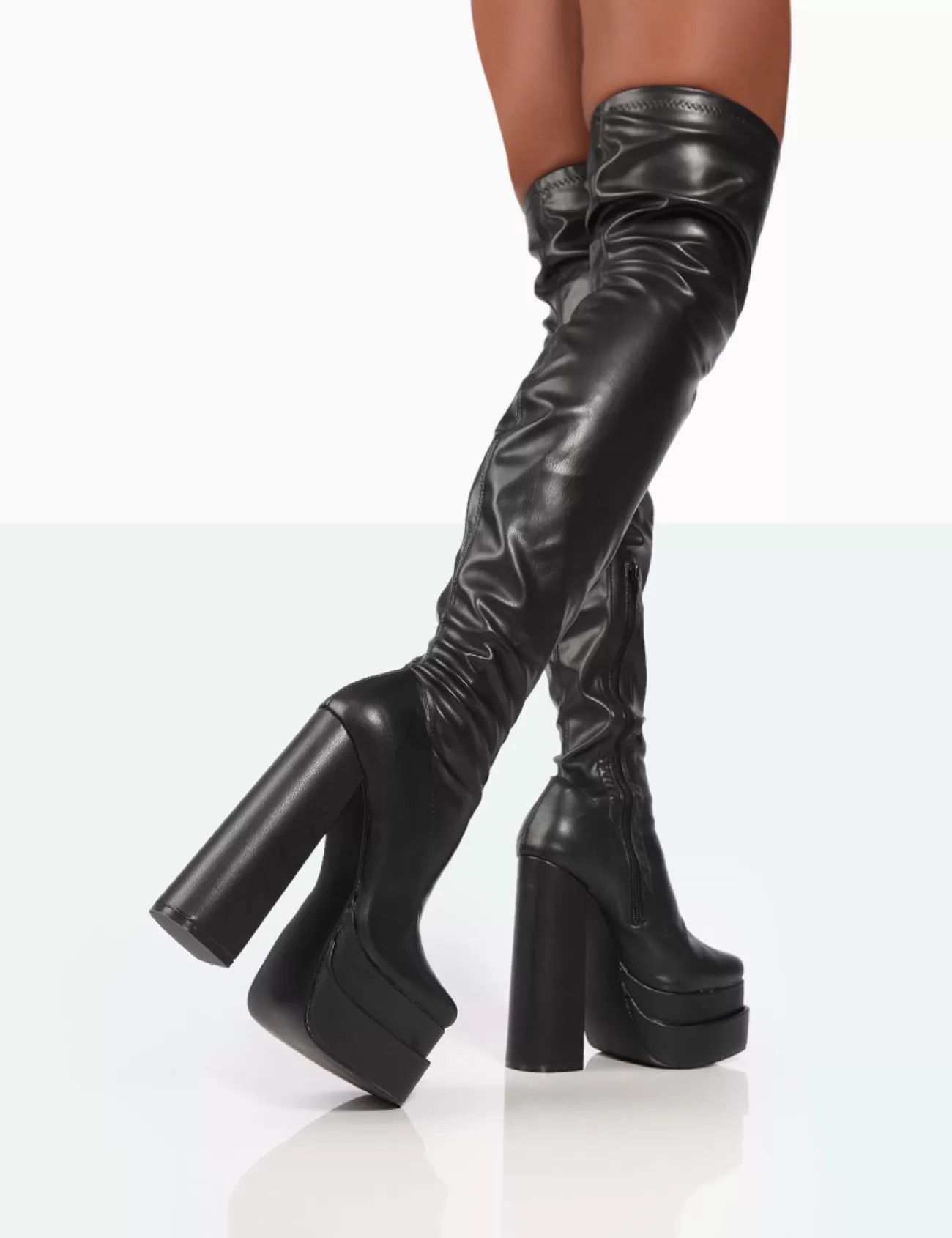 Public Desire Identity Wide Fit Pu Platform Over The Knee Boots Black Clearance