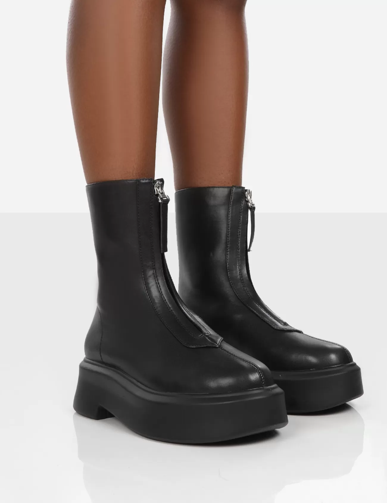 Public Desire Indigo Pu Platform Chunky Sole Zip Through Ankle Boot Black Best