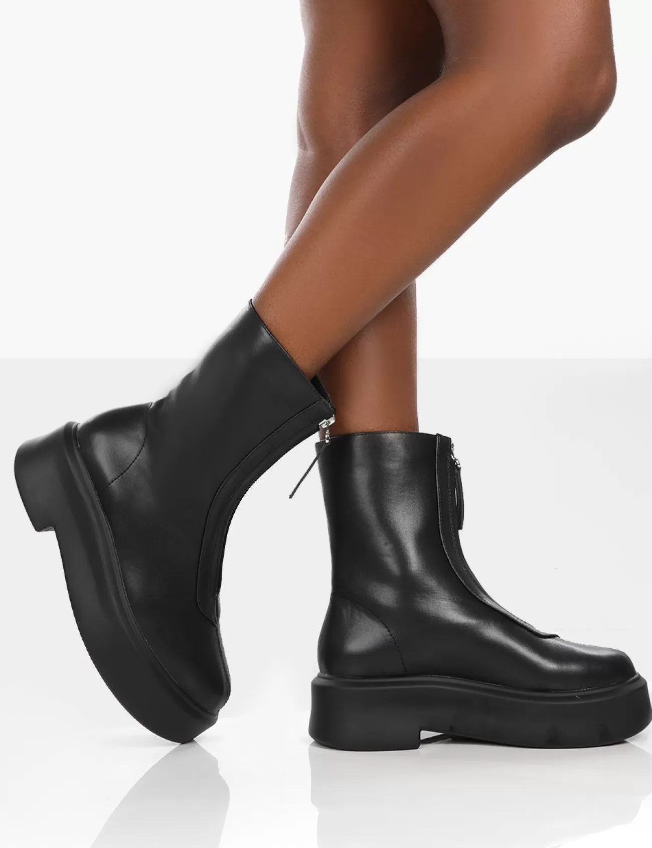 Public Desire Indigo Pu Platform Chunky Sole Zip Through Ankle Boot Black Best