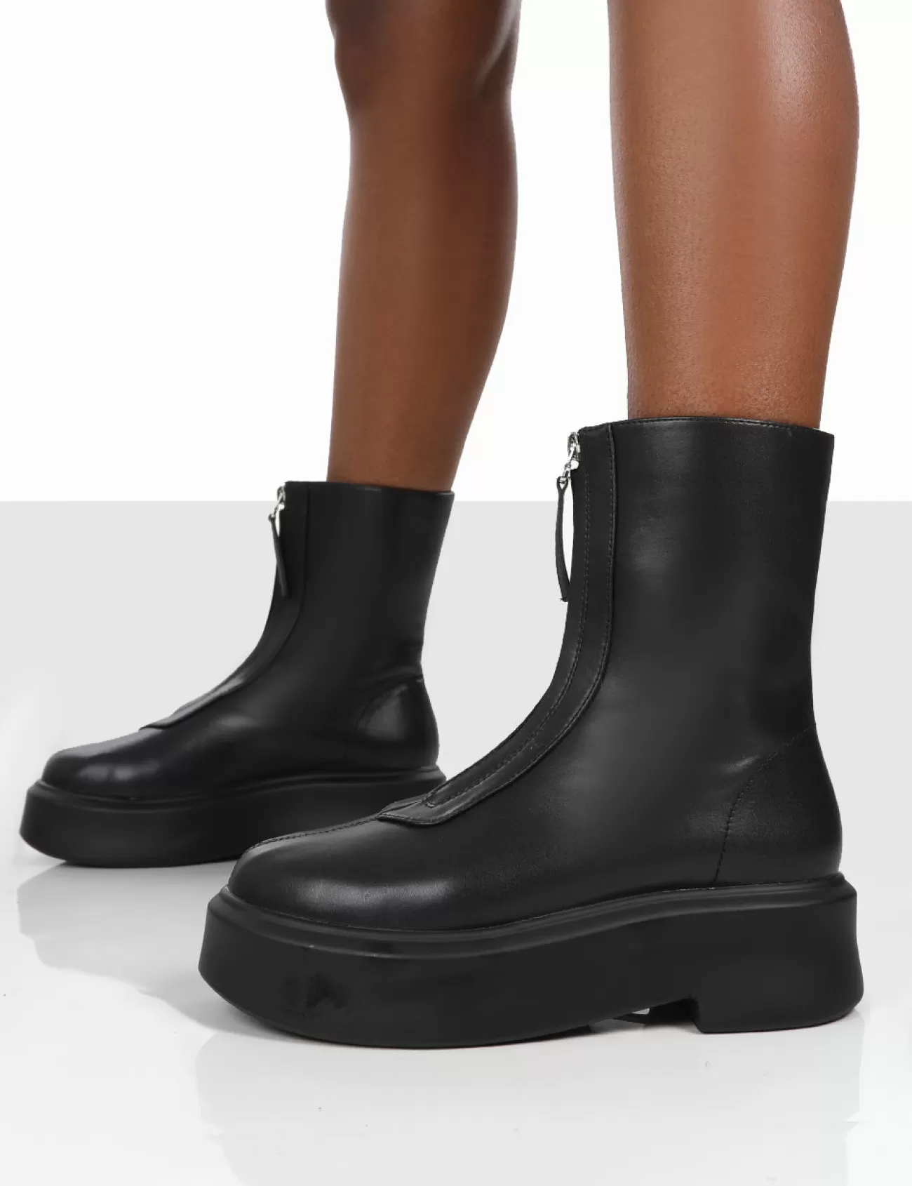Public Desire Indigo Pu Platform Chunky Sole Zip Through Ankle Boot Black Best