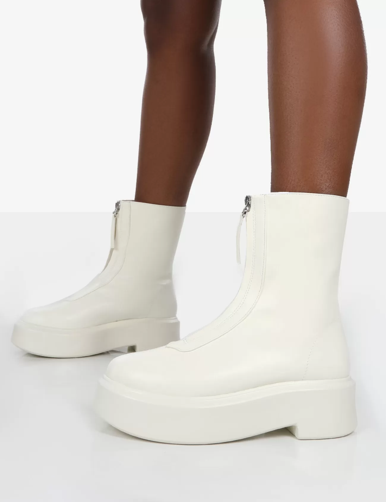 Public Desire Indigo Pu Platform Chunky Sole Zip Through Ankle Boot Ecru Discount