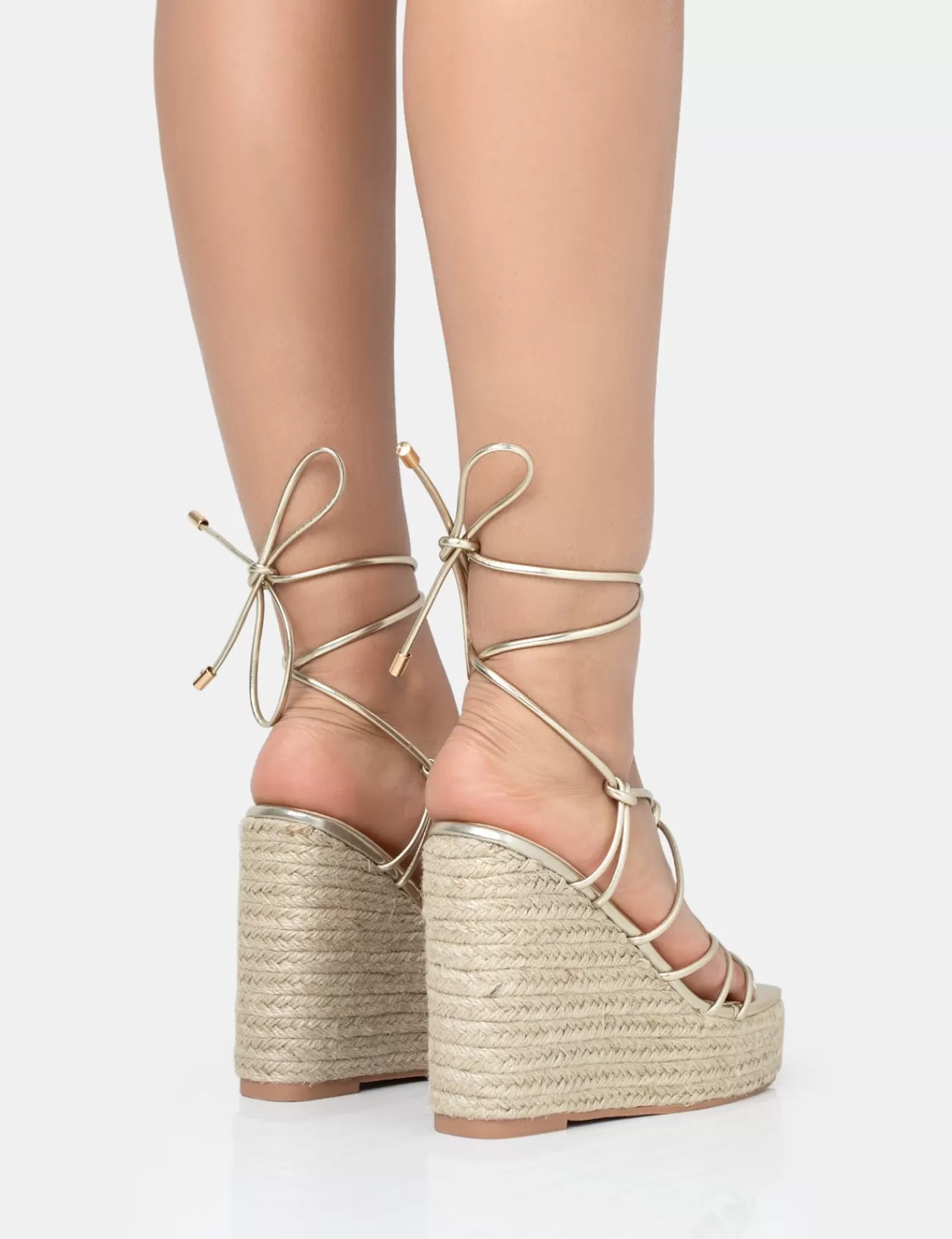 Public Desire Islander Lace Up Square Toe High Heeled Sandal Esparille Wedges Gold Online