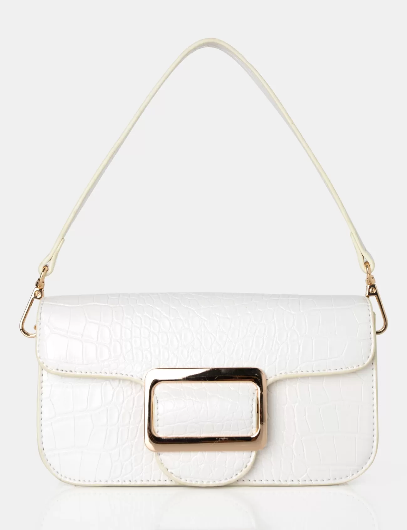 Public Desire Jana Croc Removeable Shoulder Strap Baguette Bag White Flash Sale
