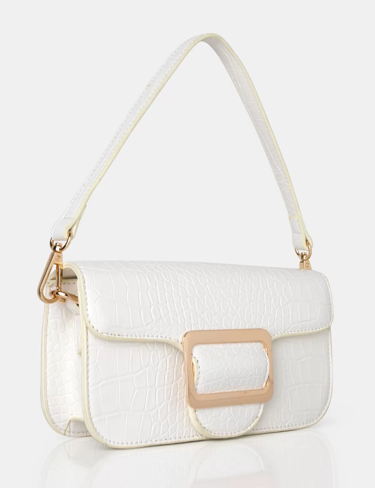 Public Desire Jana Croc Removeable Shoulder Strap Baguette Bag White Flash Sale