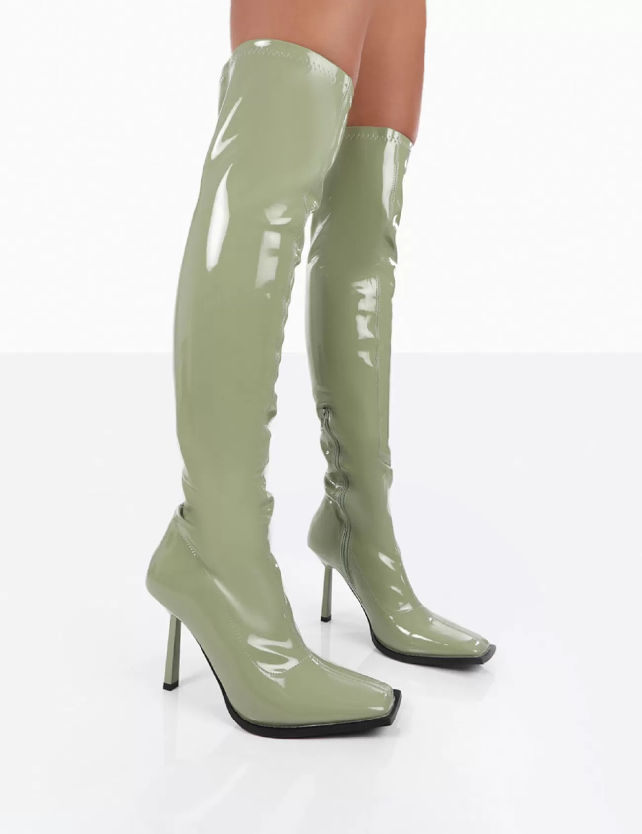 Public Desire Jenine Patent Over The Knee Stiletto Heeled Boots Green Cheap