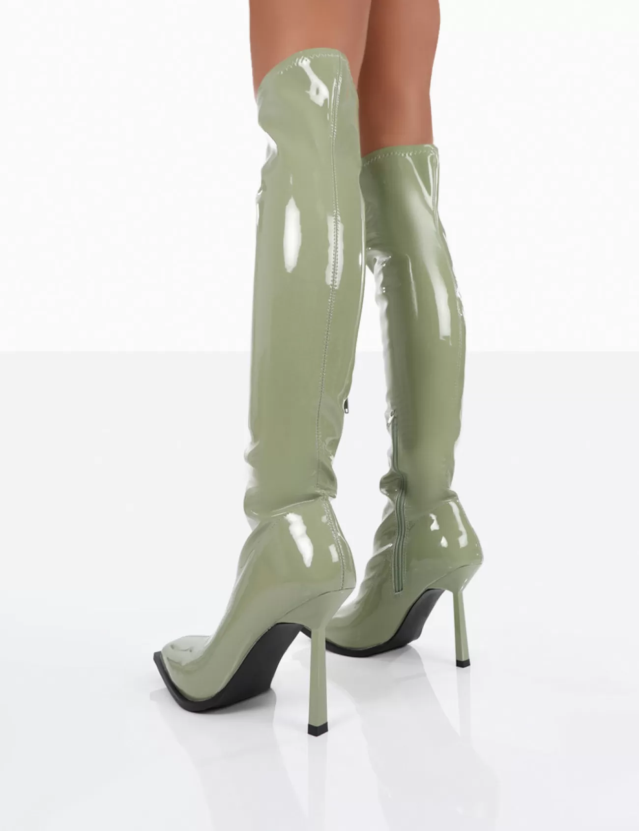 Public Desire Jenine Patent Over The Knee Stiletto Heeled Boots Green Cheap