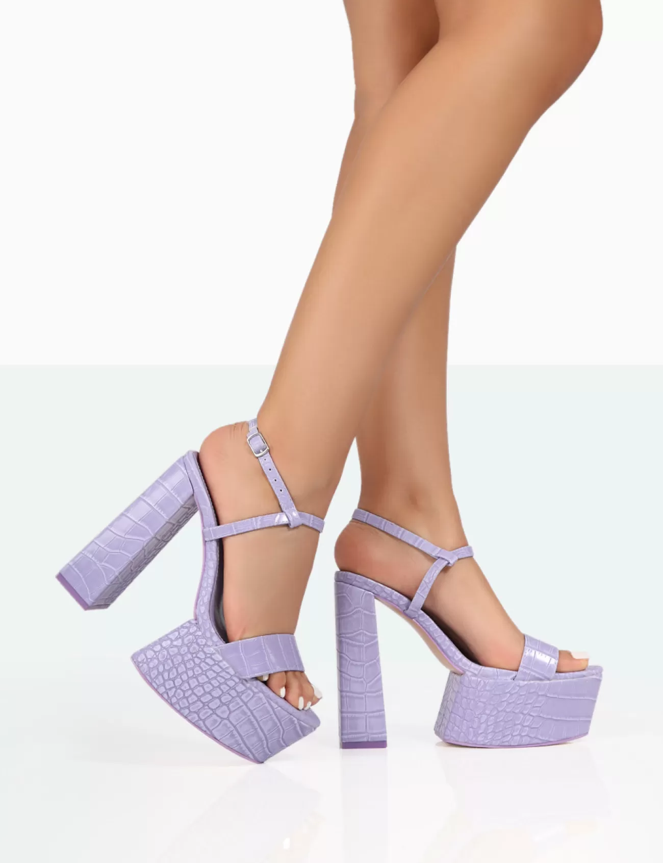 Public Desire Jesse Croc Platform Block High Heels Purple Online