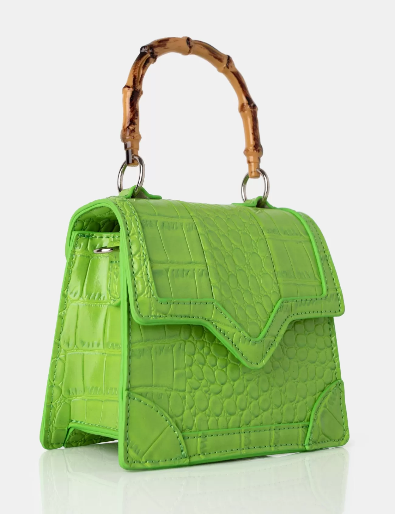 Public Desire Jessica Apple Bamboo Top Handle Croc Mini Bag Green Best Sale