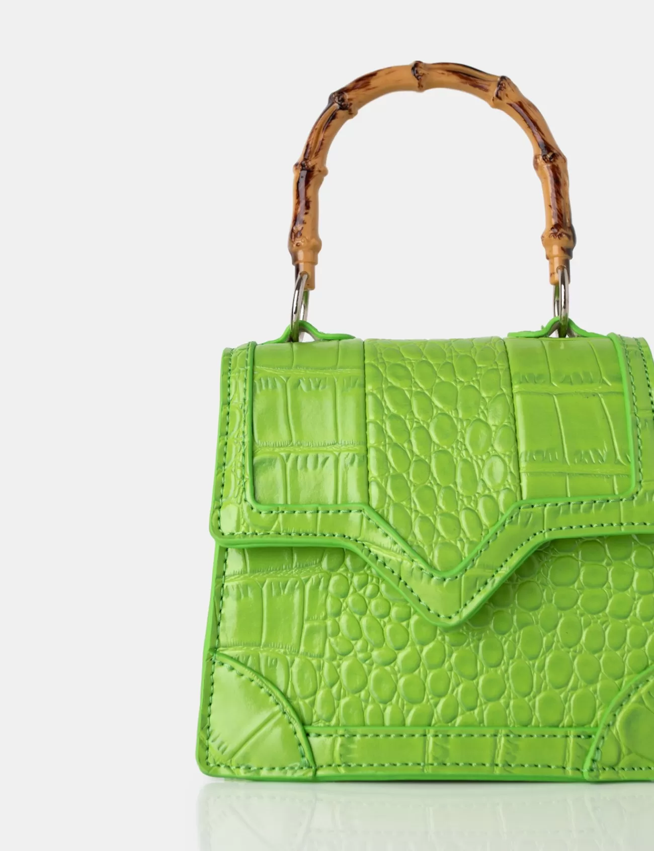 Public Desire Jessica Apple Bamboo Top Handle Croc Mini Bag Green Best Sale