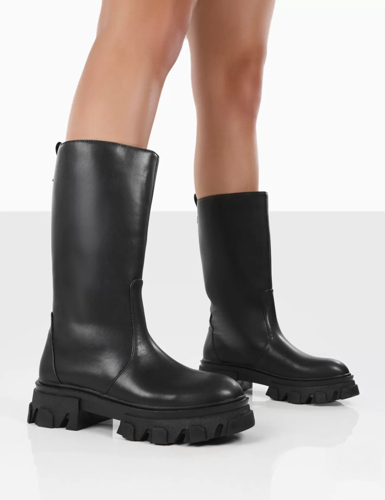 Public Desire Jolie Pu Knee High Chunky Sole Long Boots Black Hot