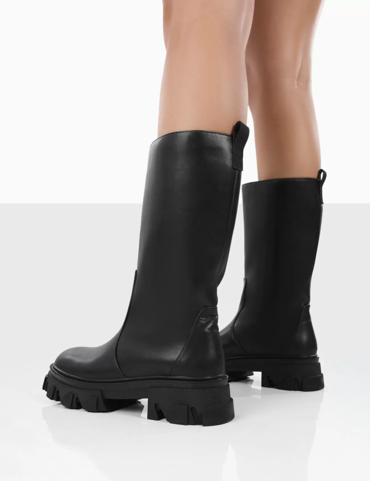 Public Desire Jolie Pu Knee High Chunky Sole Long Boots Black Hot